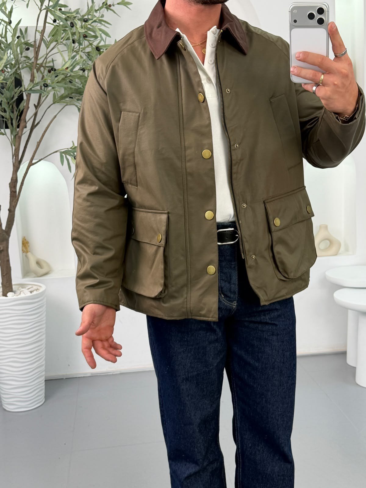 Haki MR Yağlı Kumaş Ceket
