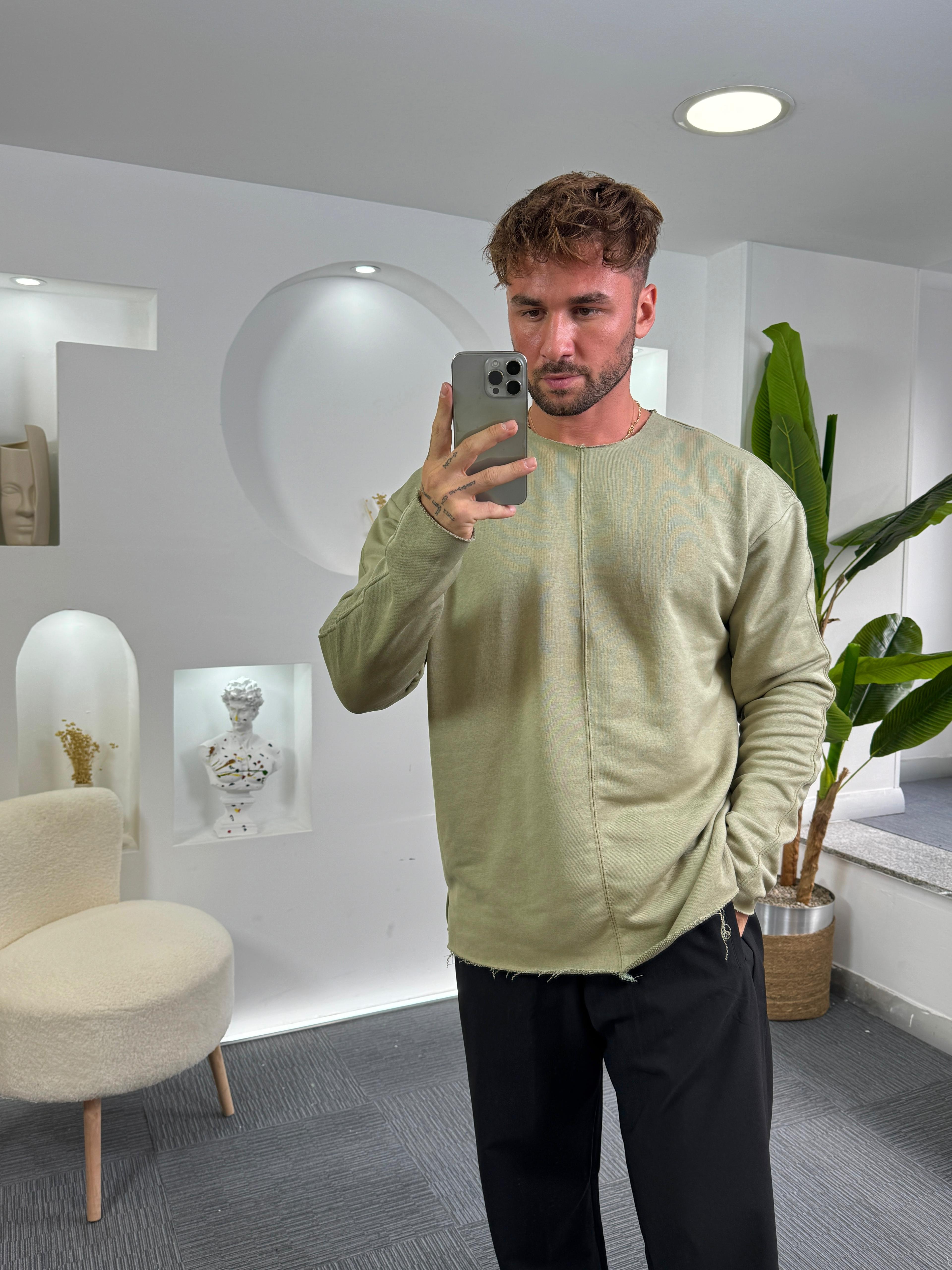 Haki Ön Cima Detaylı Sweat