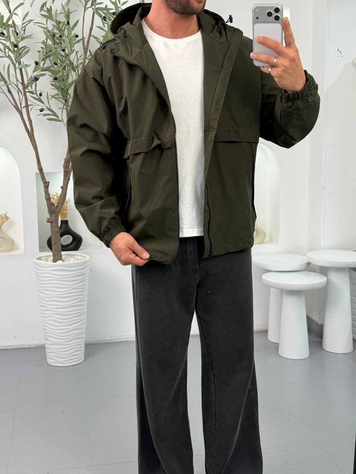 Haki RL Oversize Kapüşonlu Mevsim Mont