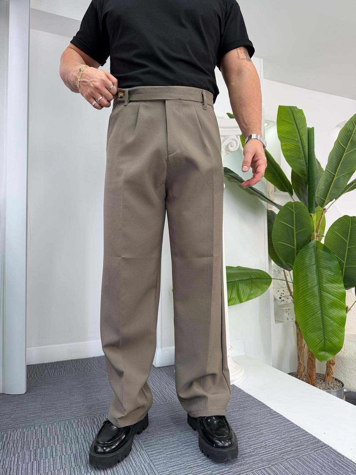 Haki Uzun Kemerli LK Baggy Kumaş Pantolon