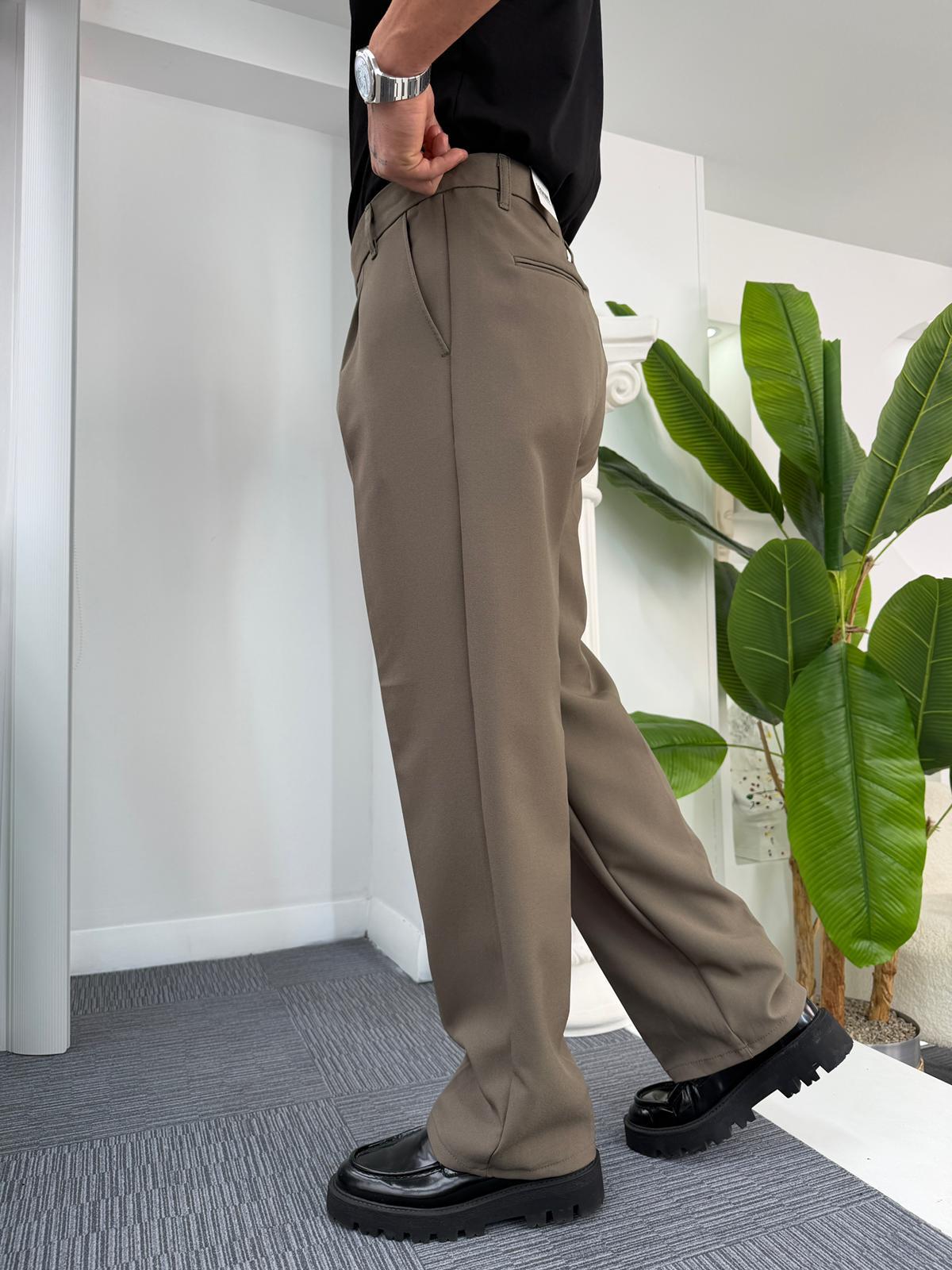 Haki Uzun Kemerli LK Baggy Kumaş Pantolon