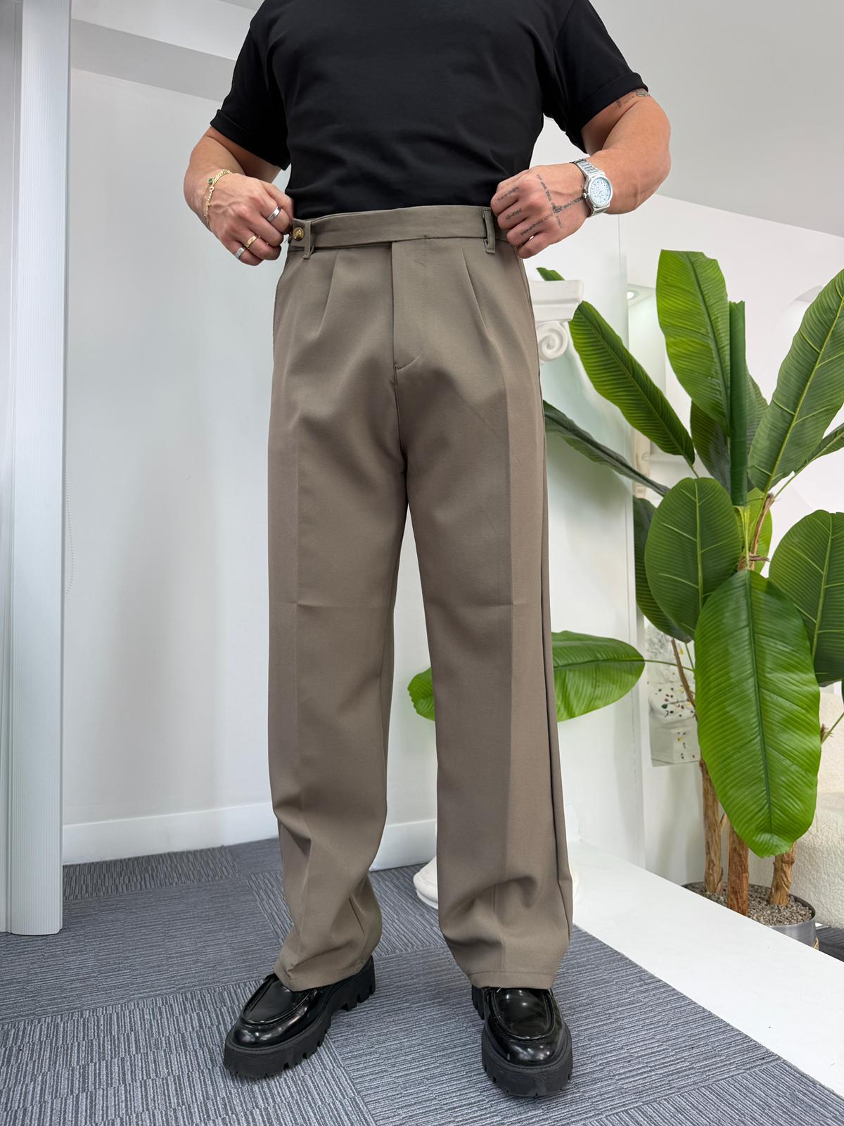 Haki Uzun Kemerli LK Baggy Kumaş Pantolon