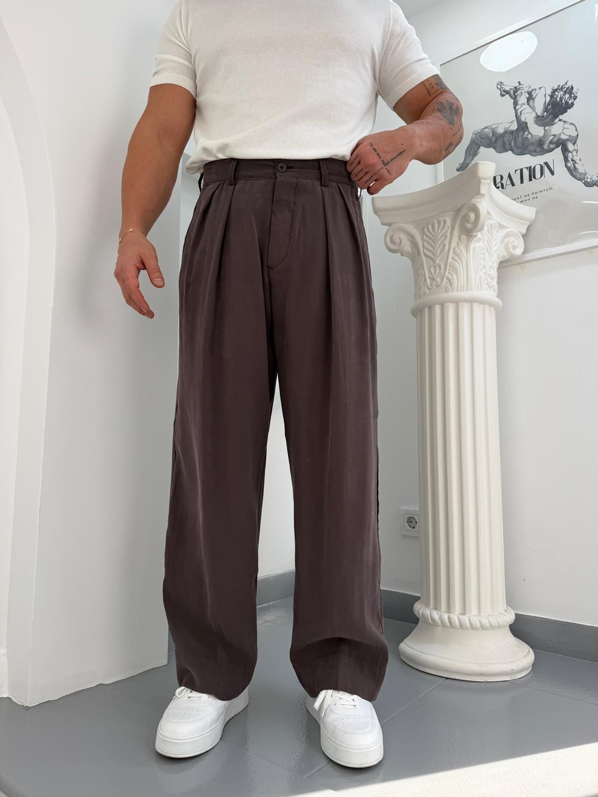 Kahve GG Modal Kumaş Baggy Pantolon