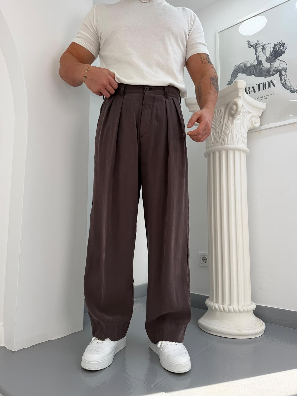 Kahve GG Modal Kumaş Baggy Pantolon