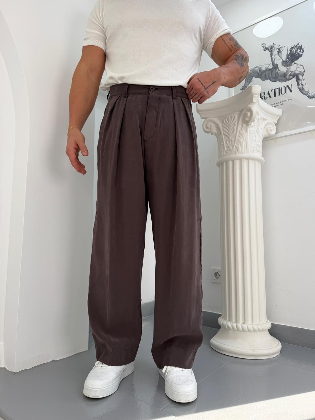 Kahve GG Modal Kumaş Baggy Pantolon