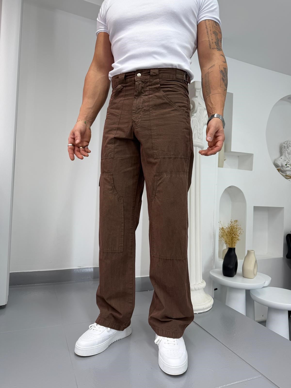Kahve GG Premium Antik Yıkama Gabardin Pantolon