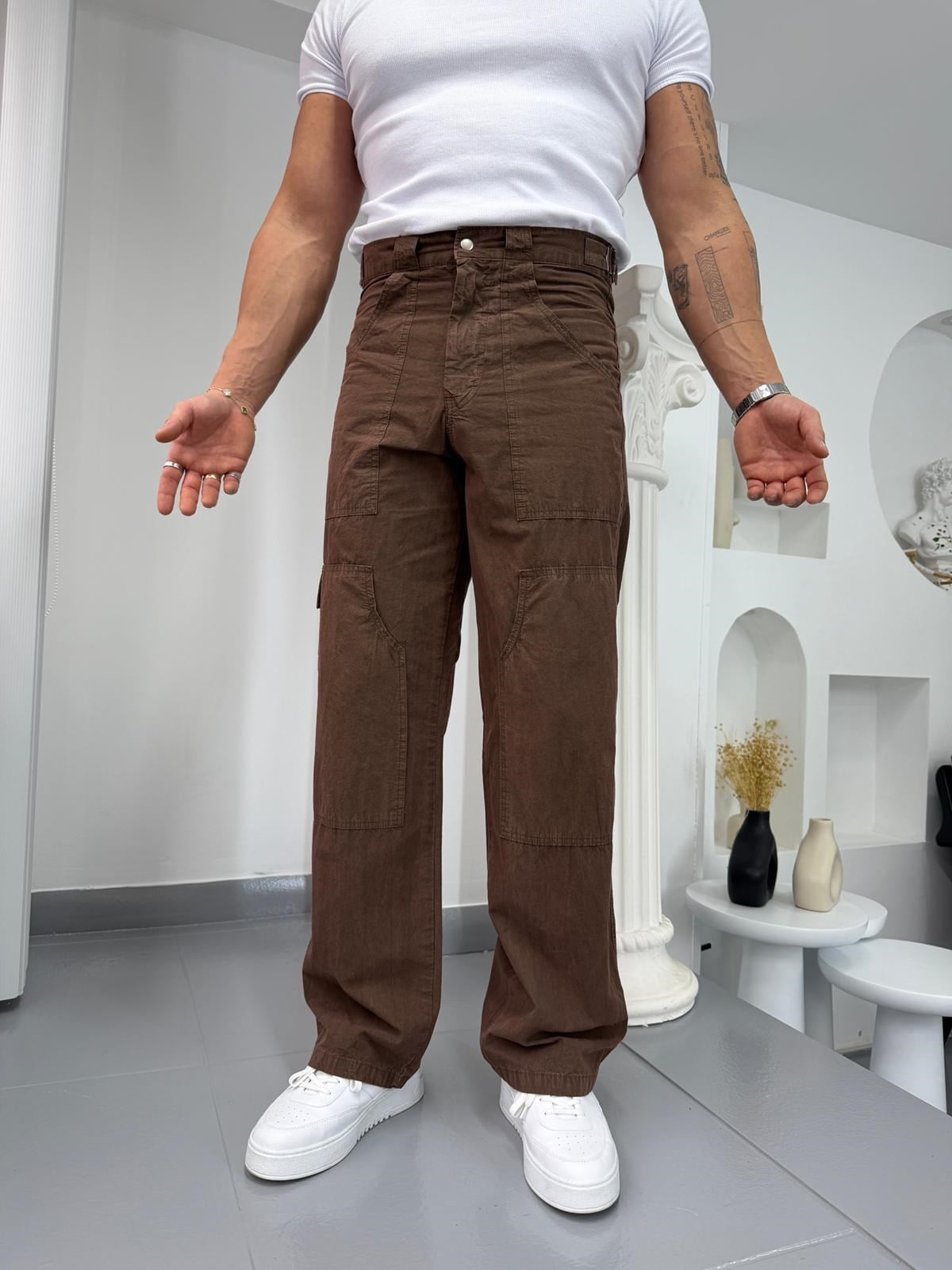 Kahve GG Premium Antik Yıkama Gabardin Pantolon