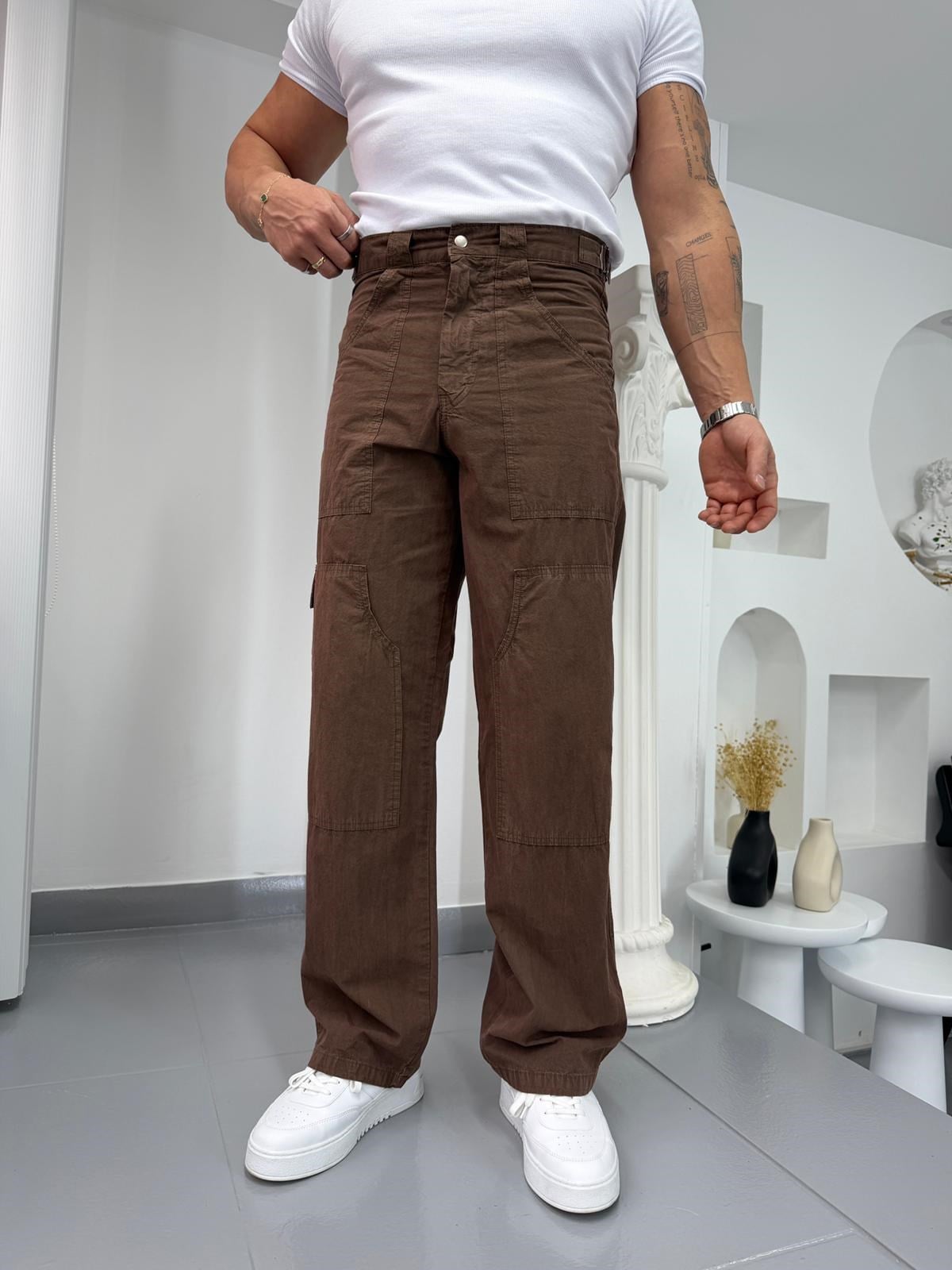 Kahve GG Premium Antik Yıkama Gabardin Pantolon