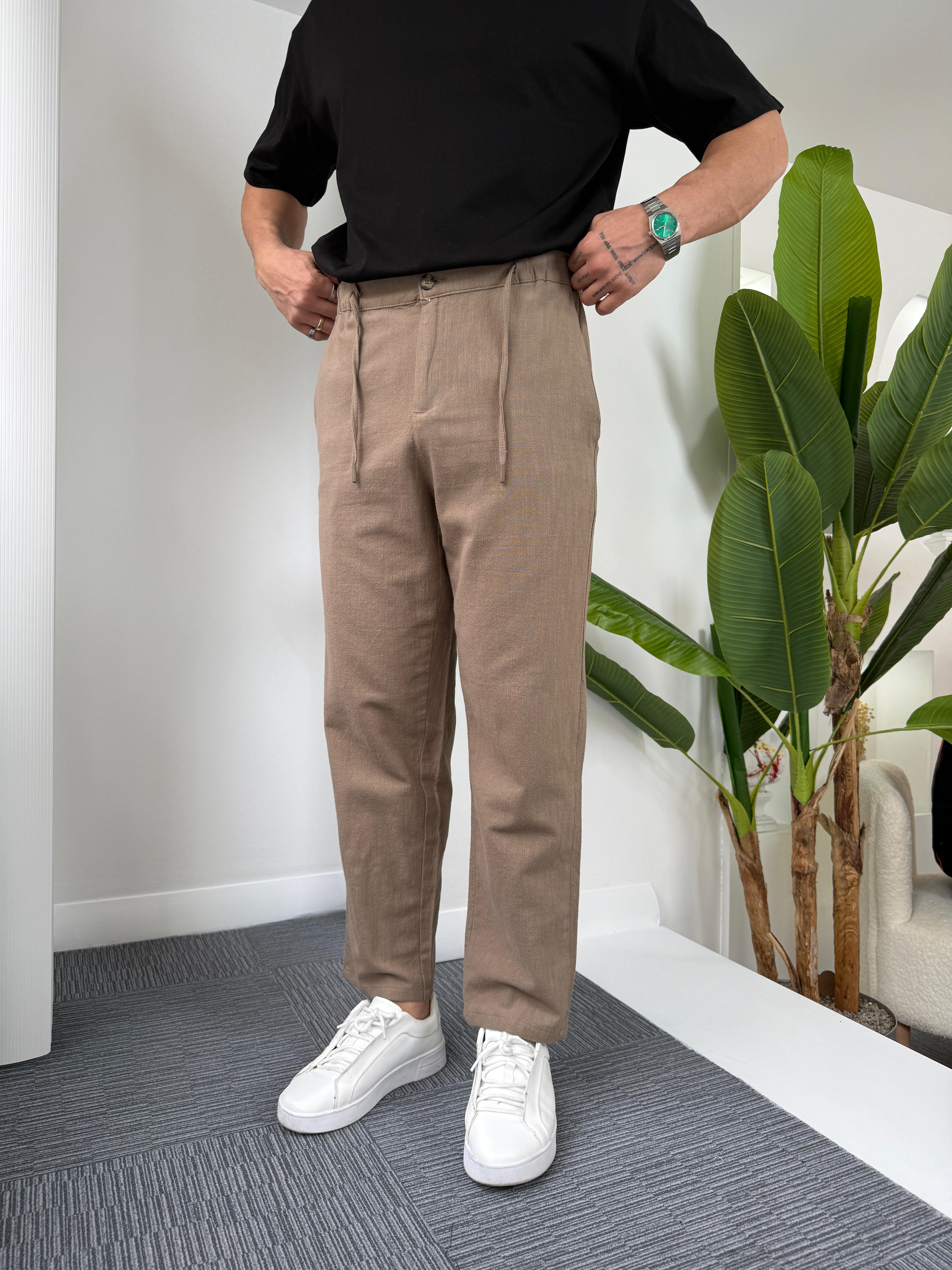 Kahve Giesto BF Kalıp Linen Pantolon