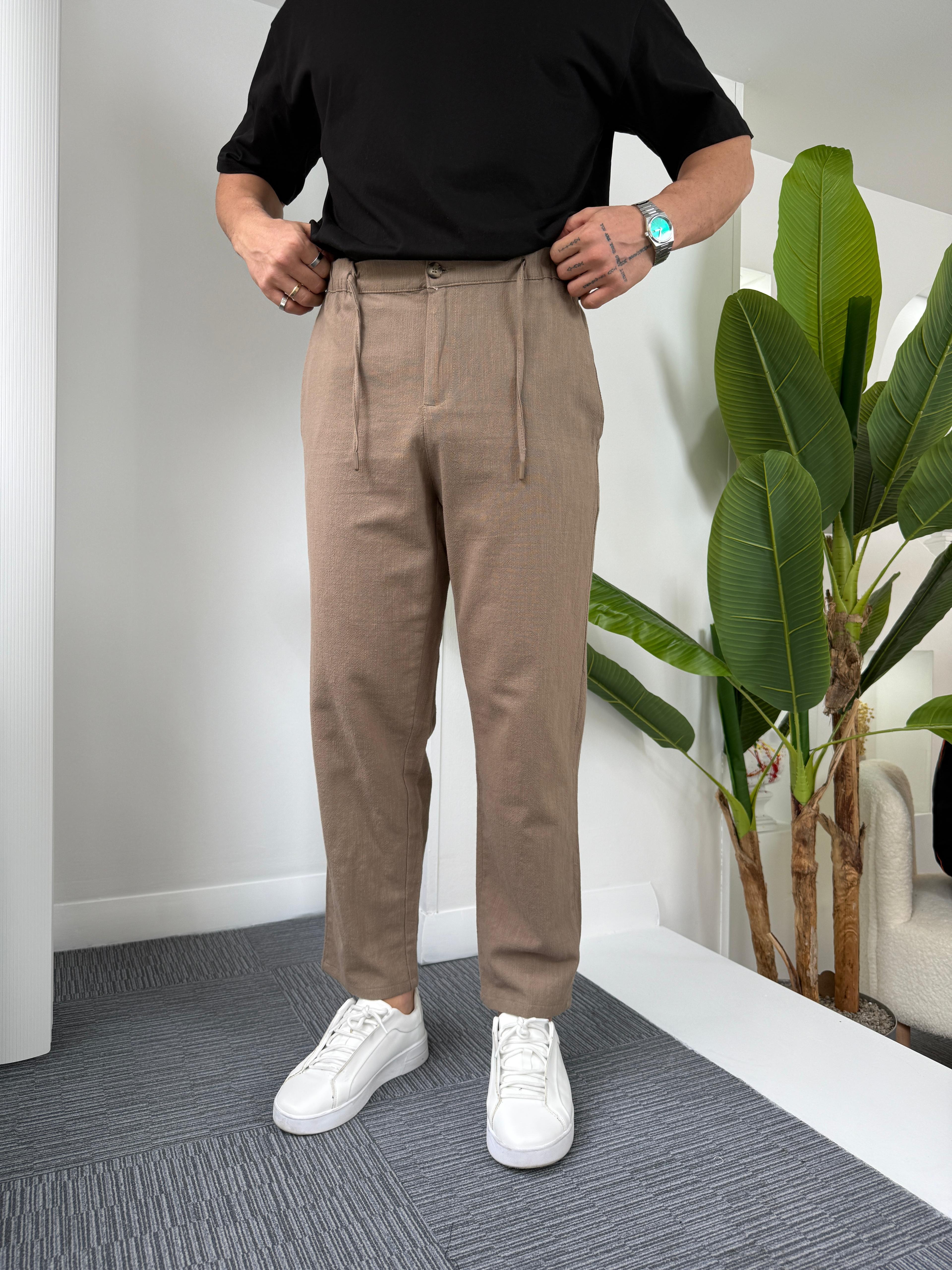 Kahve Giesto BF Kalıp Linen Pantolon