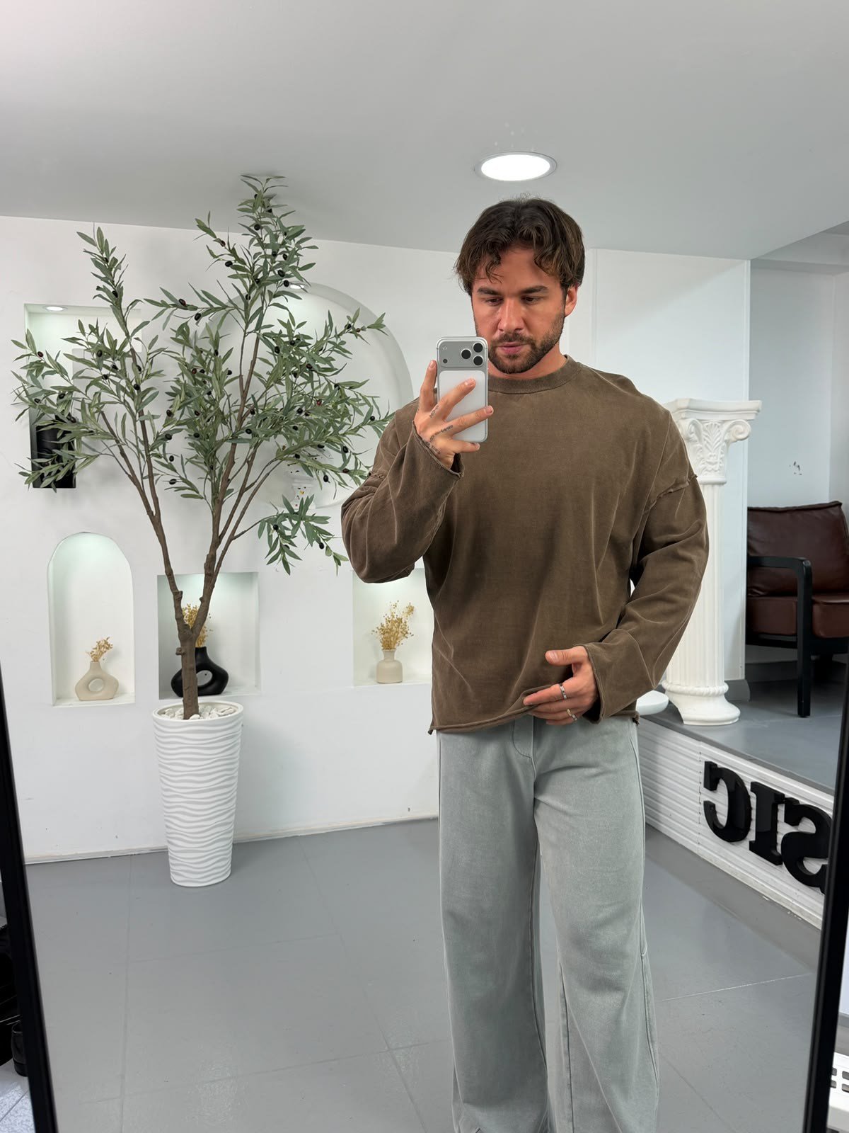 Kahve KN Yıkamalı Oversize Sweatshirt