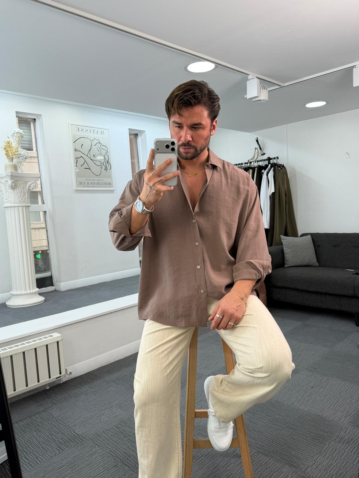 Kahve LK Oversize Modal Gömlek
