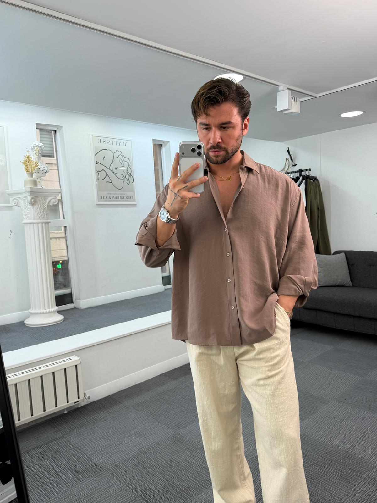 Kahve LK Oversize Modal Gömlek