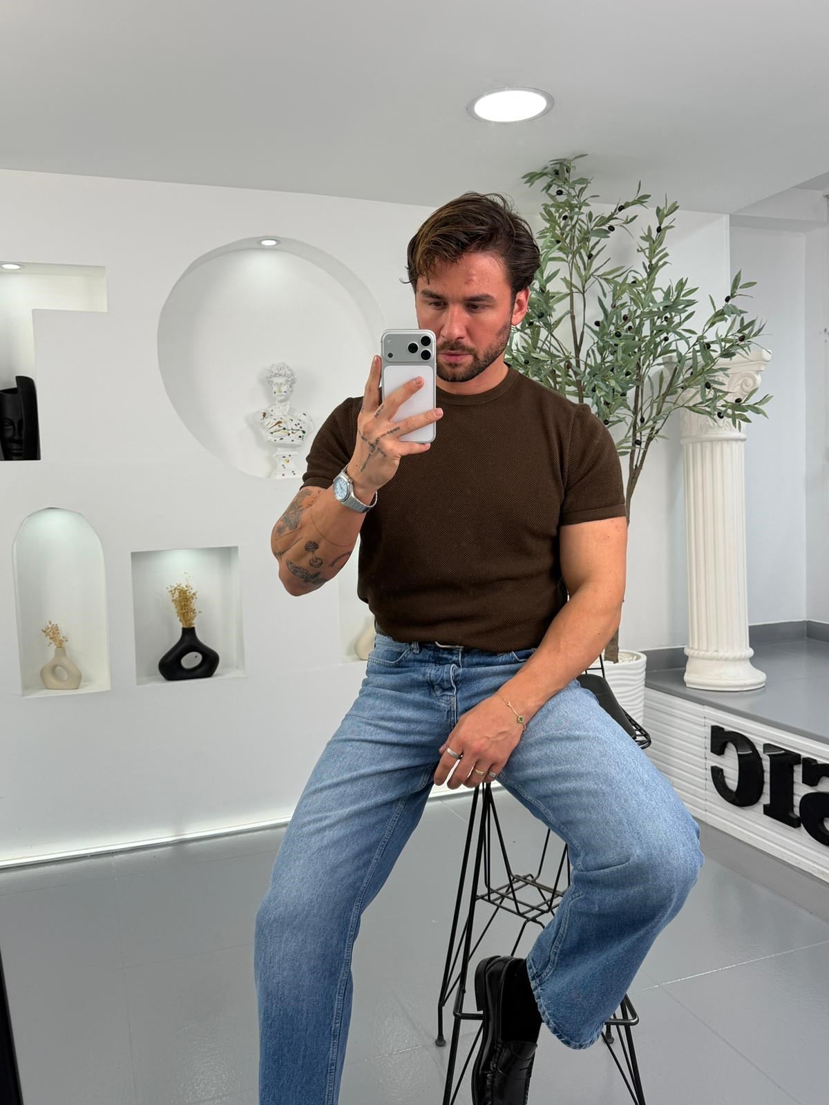 Kahve Mr Minimal Doku Triko
