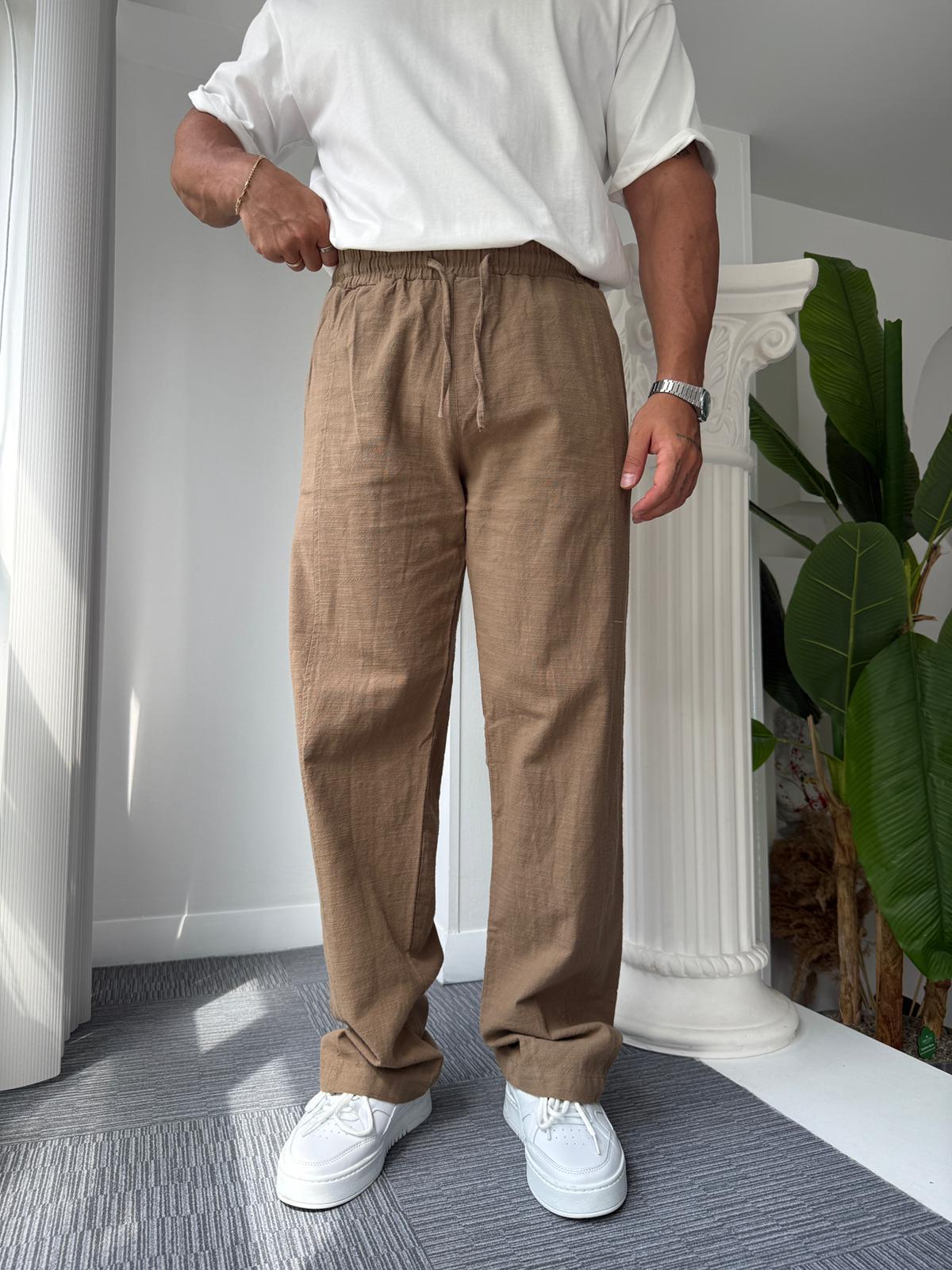 Kahve RL Baggy Keten Pantolon