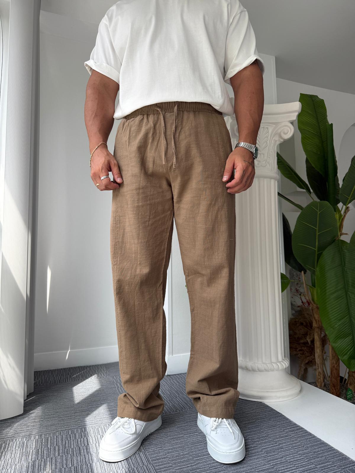 Kahve RL Baggy Keten Pantolon