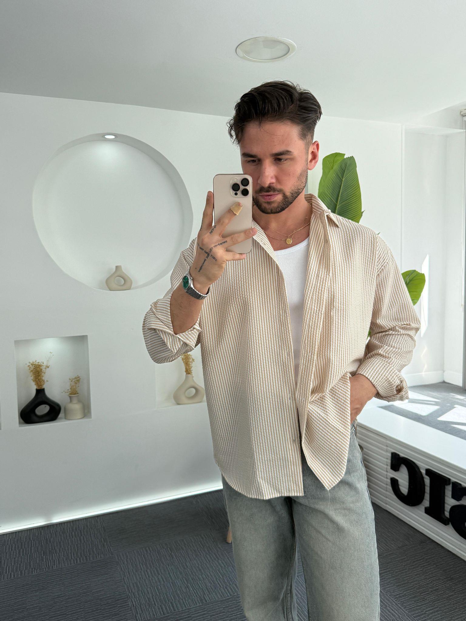 Kahve RL Gofre Kumaş Oversize Gömlek