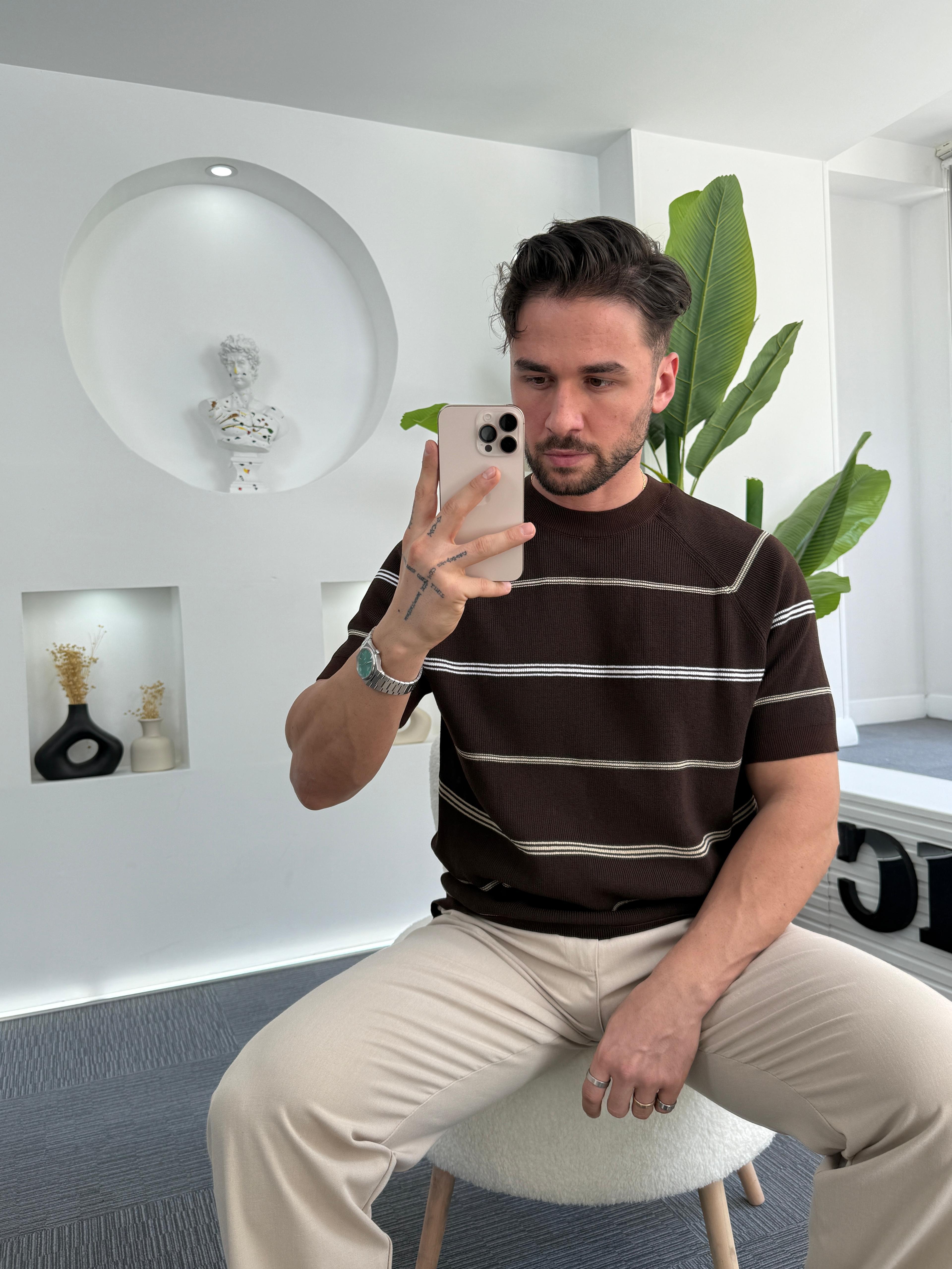 Kahve Yatay Şerit RL Triko