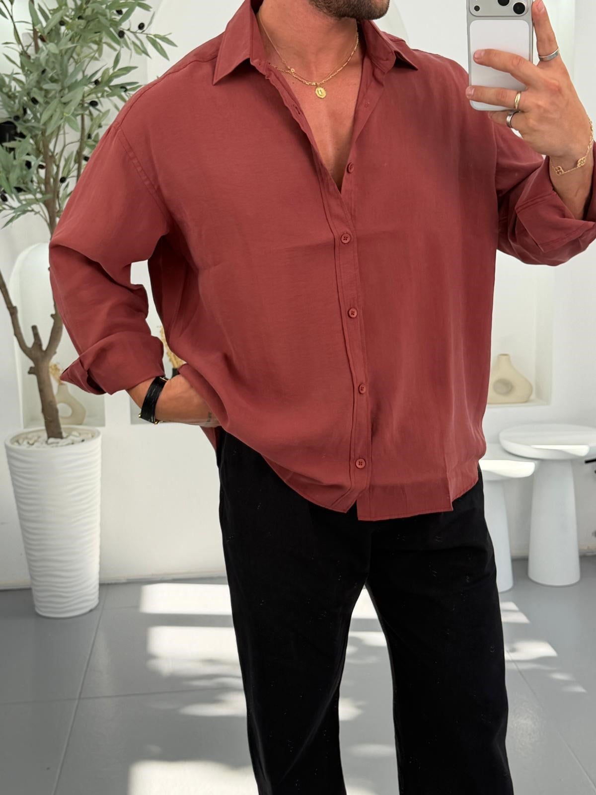Kiremit GG Oversize Modal Gömlek