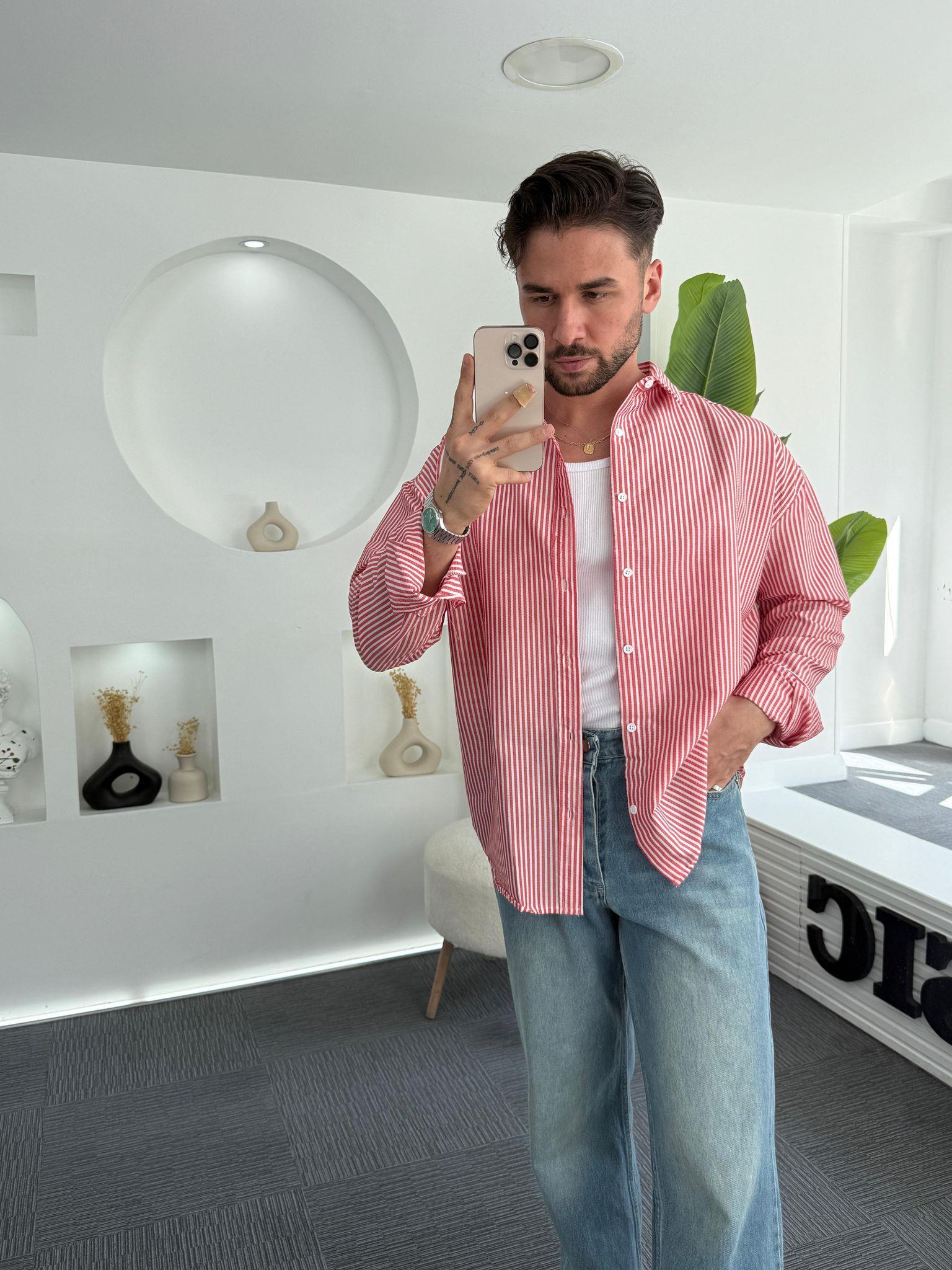 Kırmızı RL Gofre Kumaş Oversize Gömlek