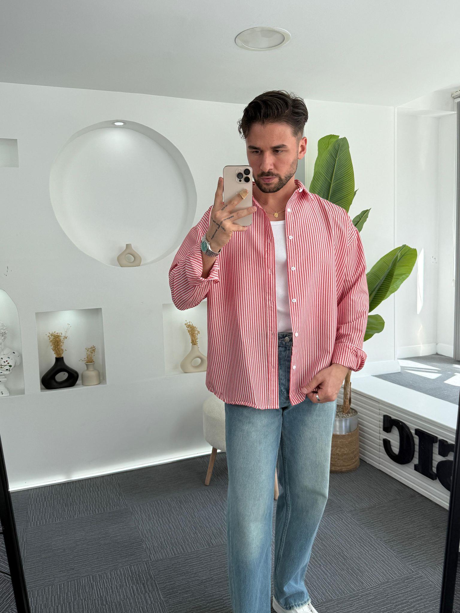 Kırmızı RL Gofre Kumaş Oversize Gömlek