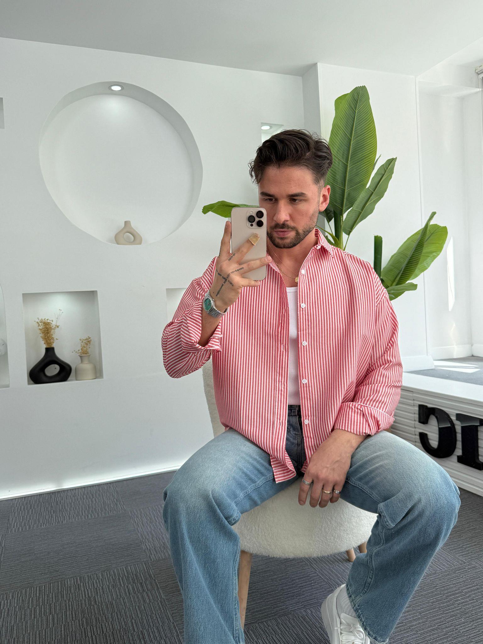 Kırmızı RL Gofre Kumaş Oversize Gömlek
