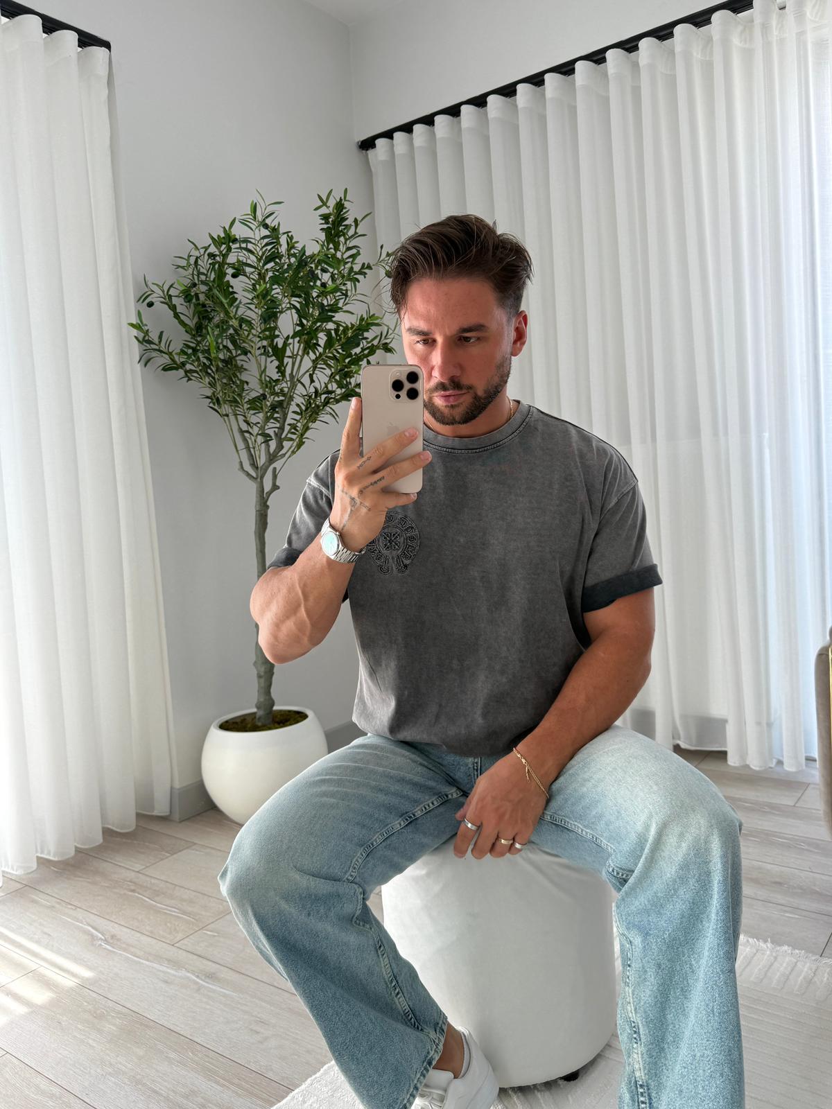 Kömür RL Sırt Nakışlı Oversize Tshirt