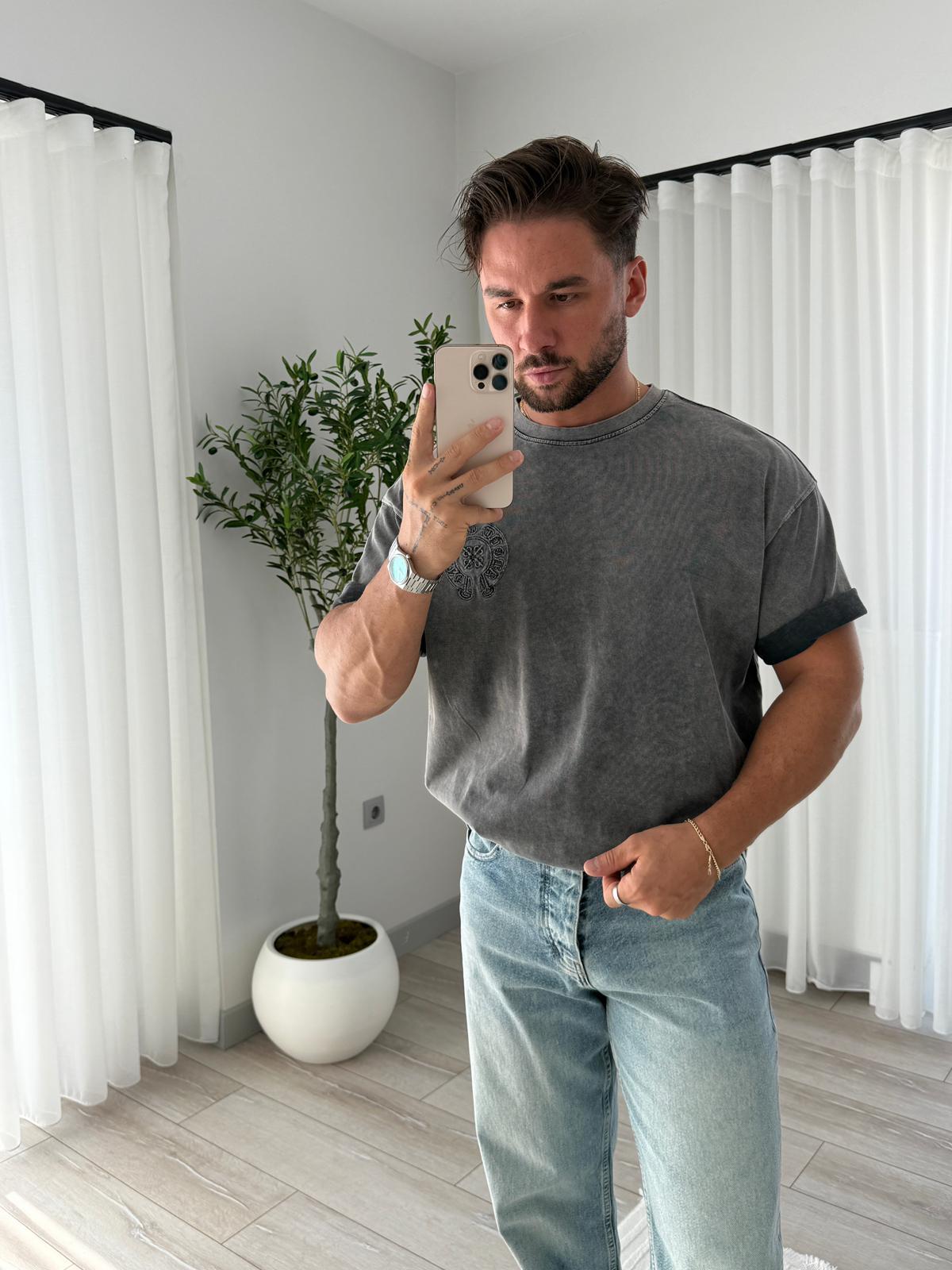 Kömür RL Sırt Nakışlı Oversize Tshirt