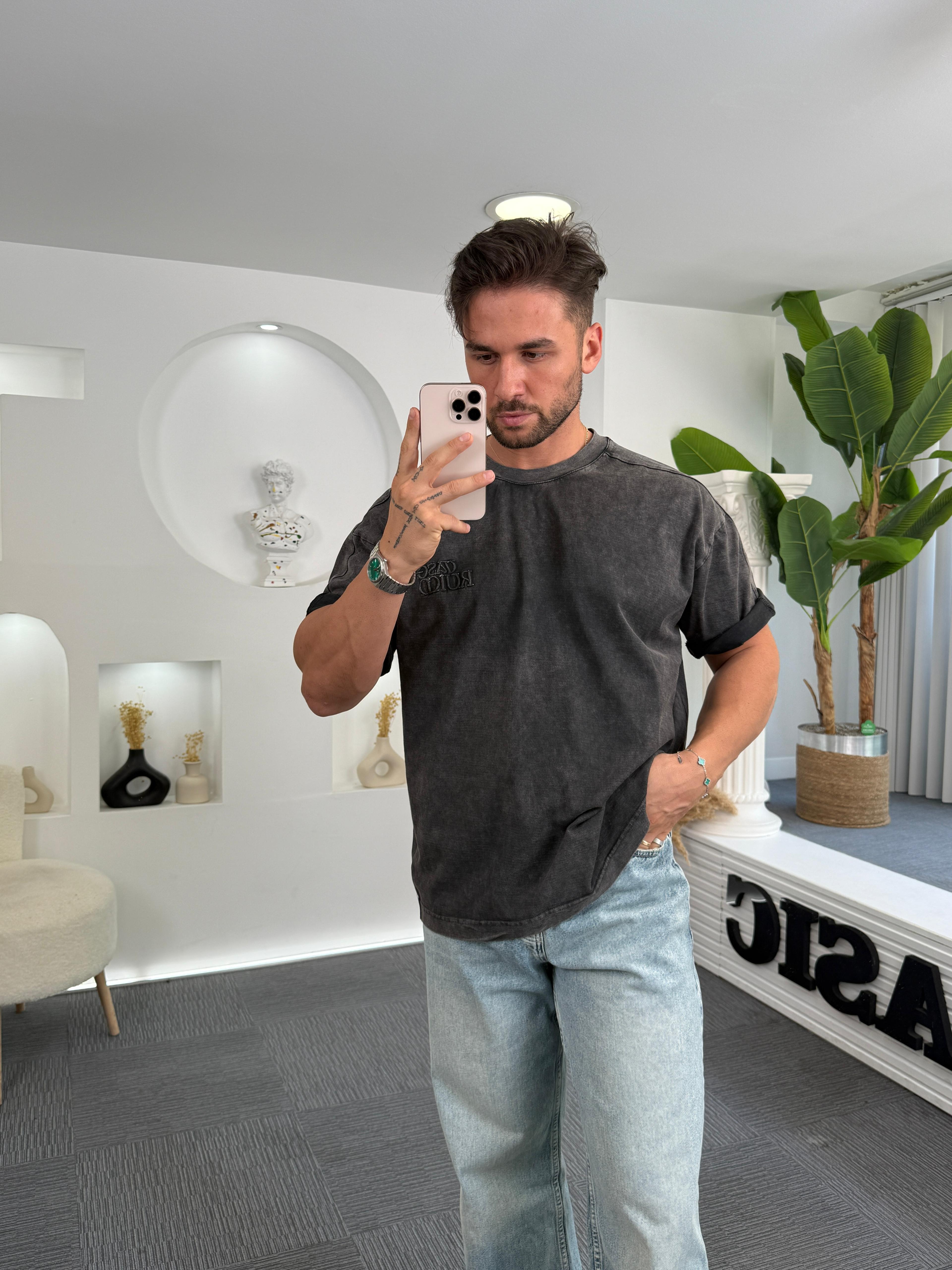 Kömür Rules Yıkamalı Oversize RL Tshirt