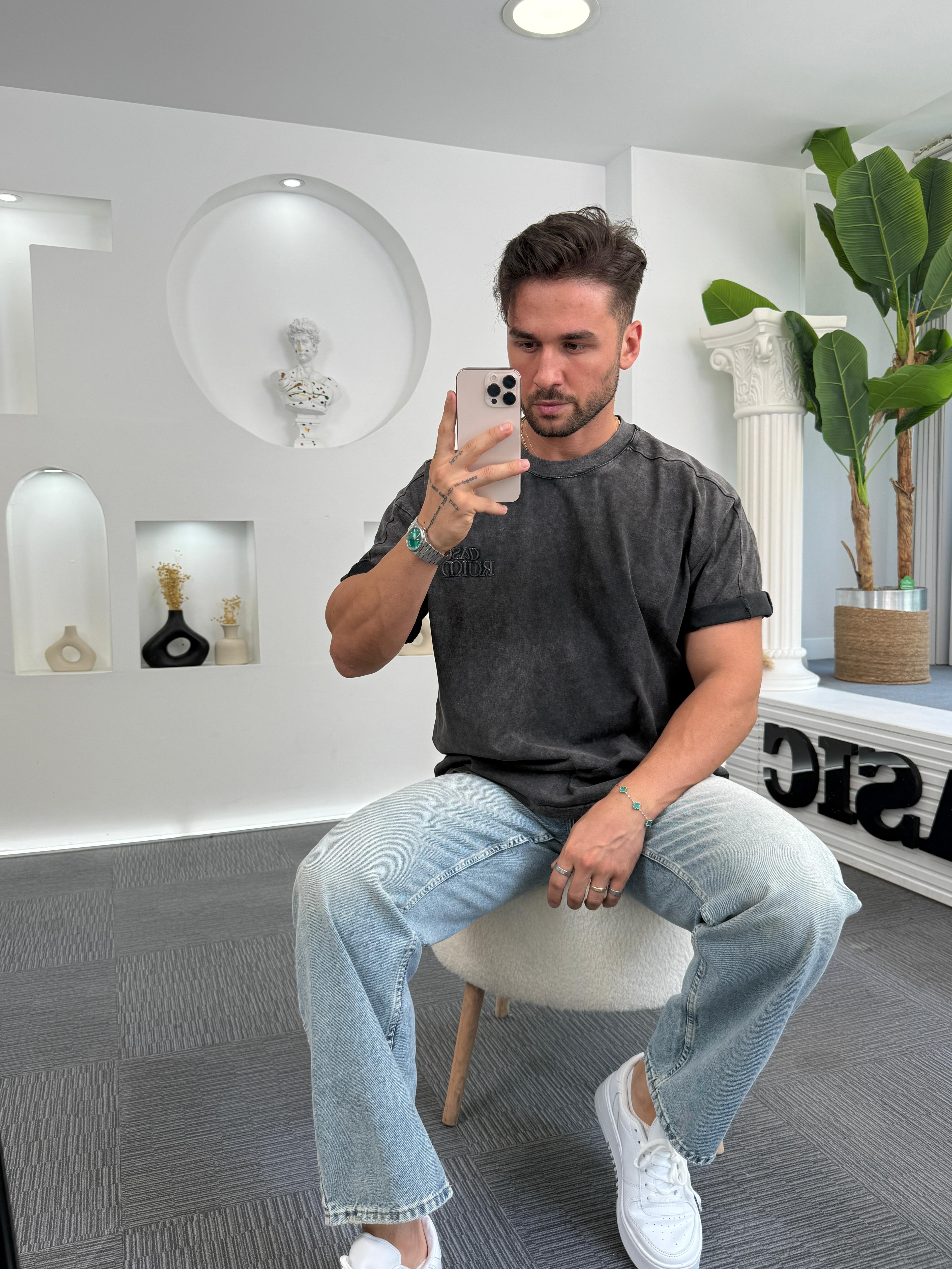 Kömür Rules Yıkamalı Oversize RL Tshirt