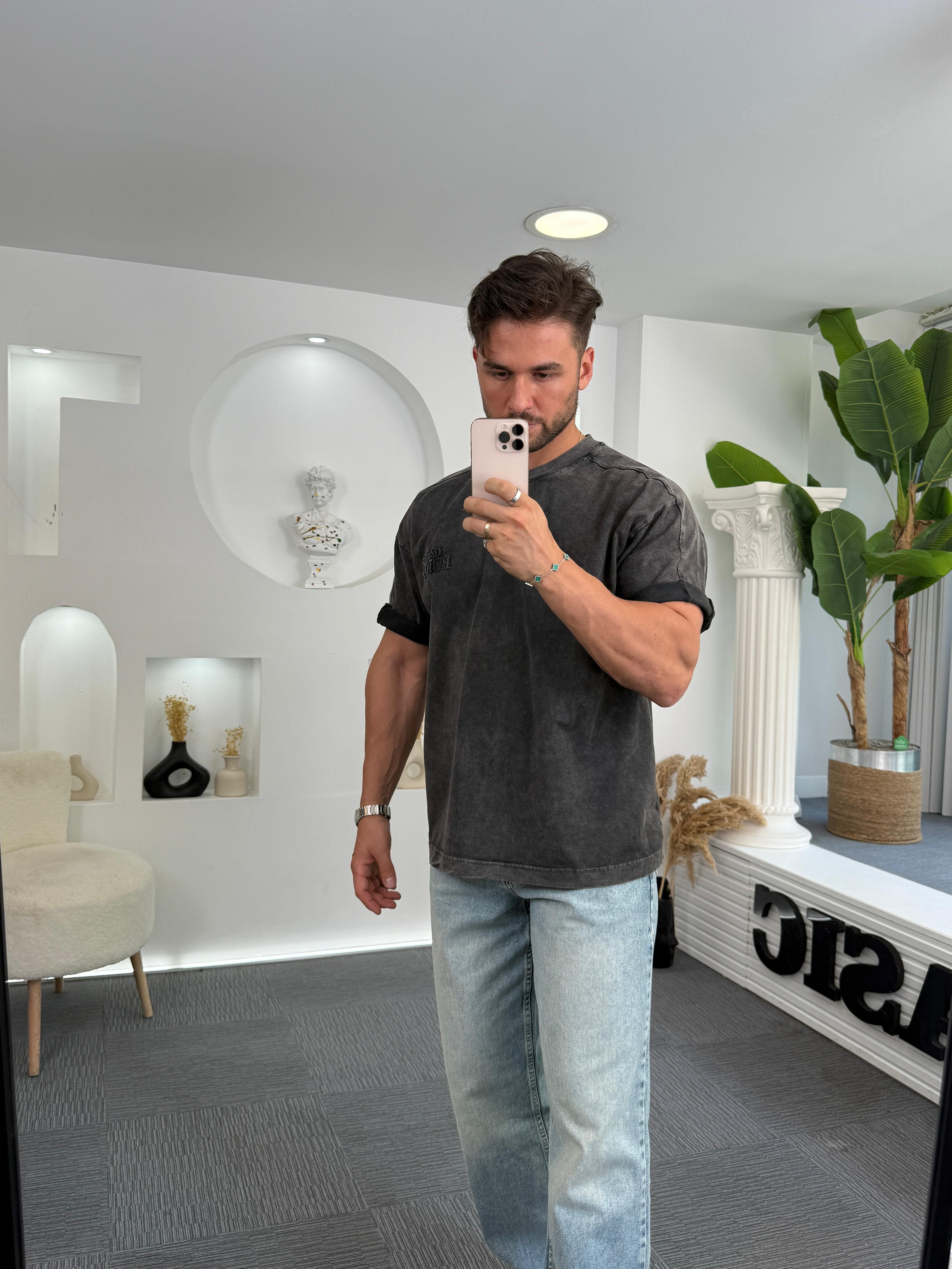 Kömür Rules Yıkamalı Oversize RL Tshirt