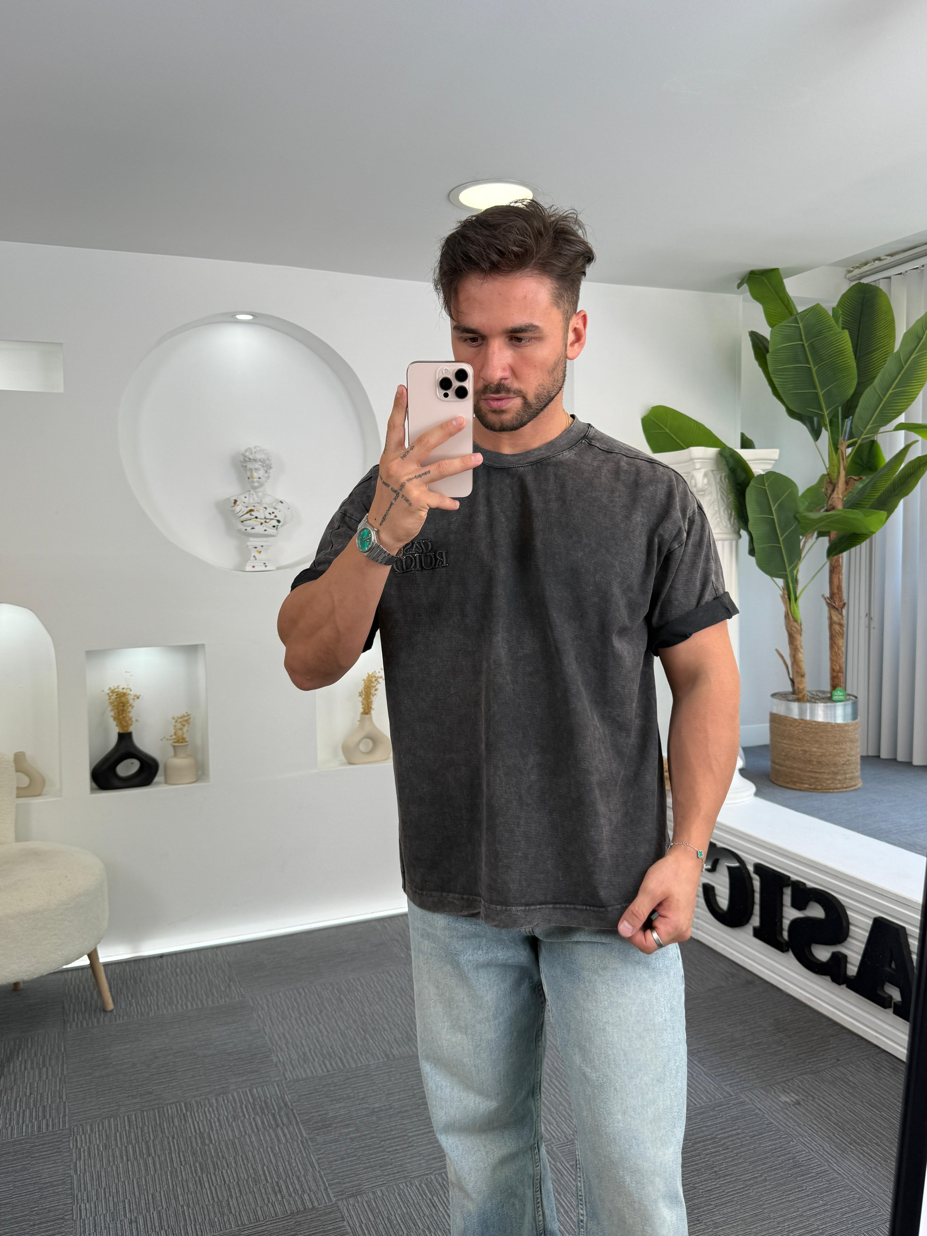 Kömür Rules Yıkamalı Oversize RL Tshirt