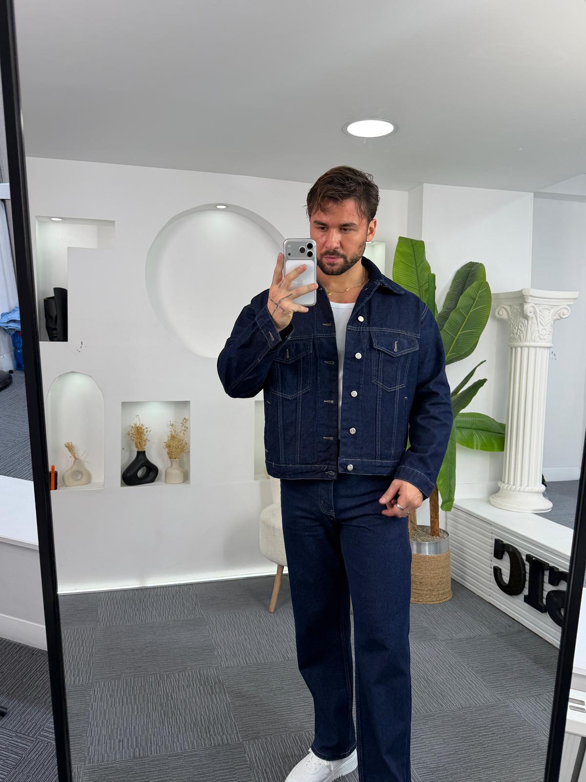 Koyu Mavi Giesto Oversize Retro Kot Ceket