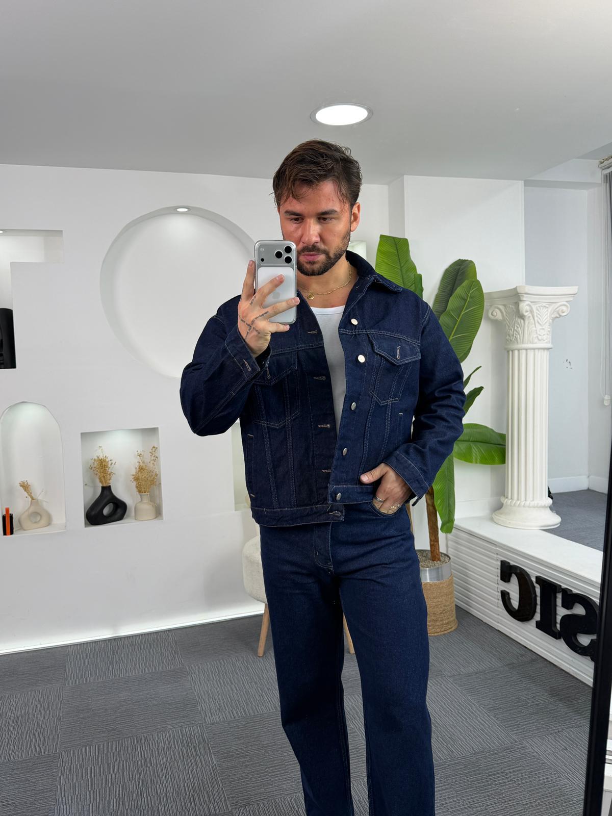 Koyu Mavi Giesto Oversize Retro Kot Ceket