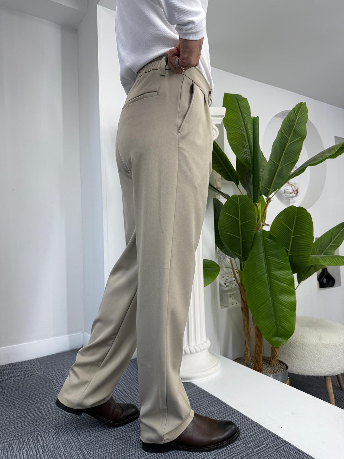 Krem GG Premium Baggy Kumaş Pantolon