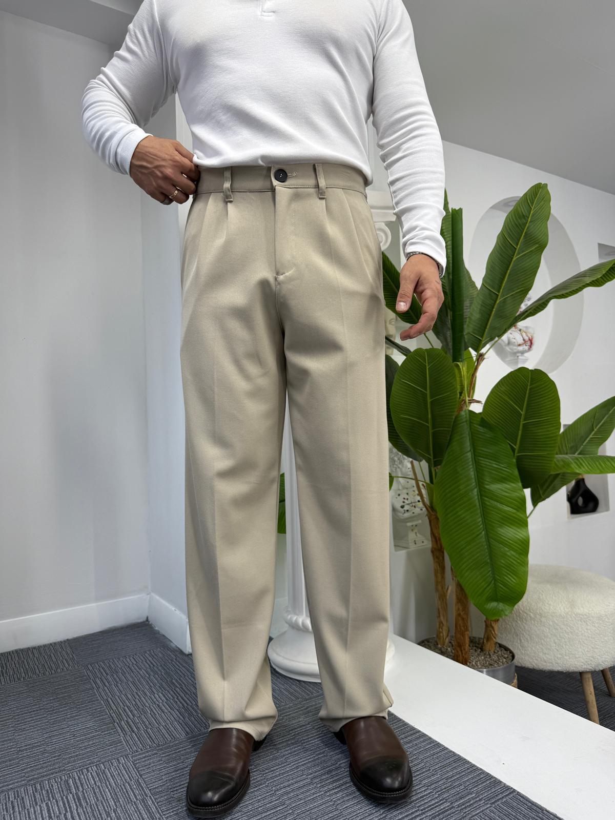 Krem GG Premium Baggy Kumaş Pantolon