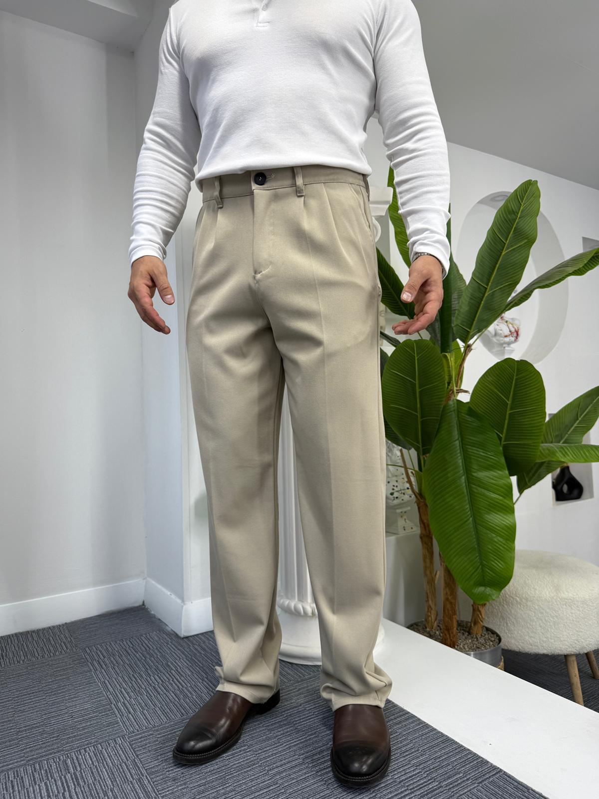 Krem GG Premium Baggy Kumaş Pantolon