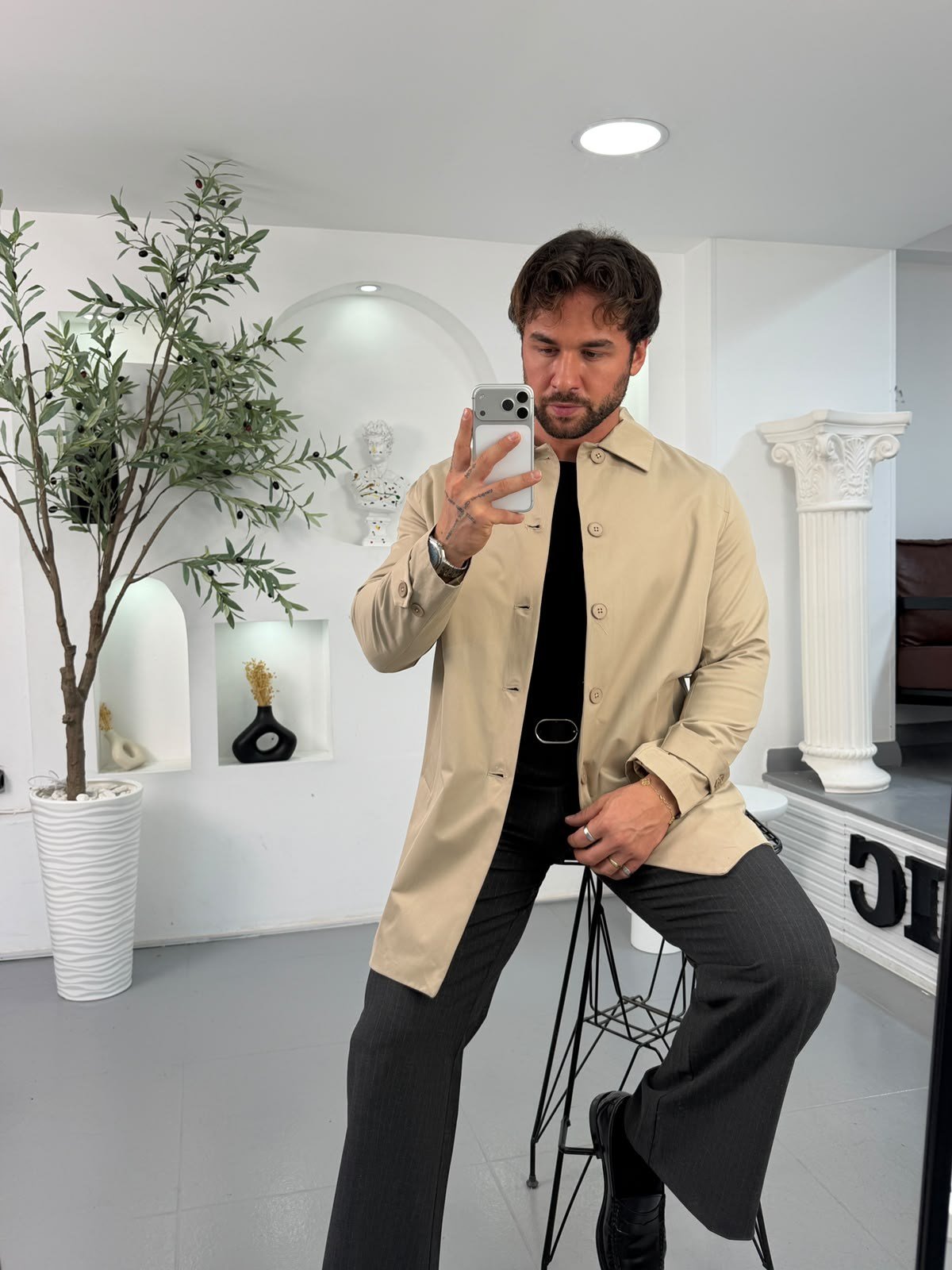 Krem GG Regular Kalıp Basic Trençkot