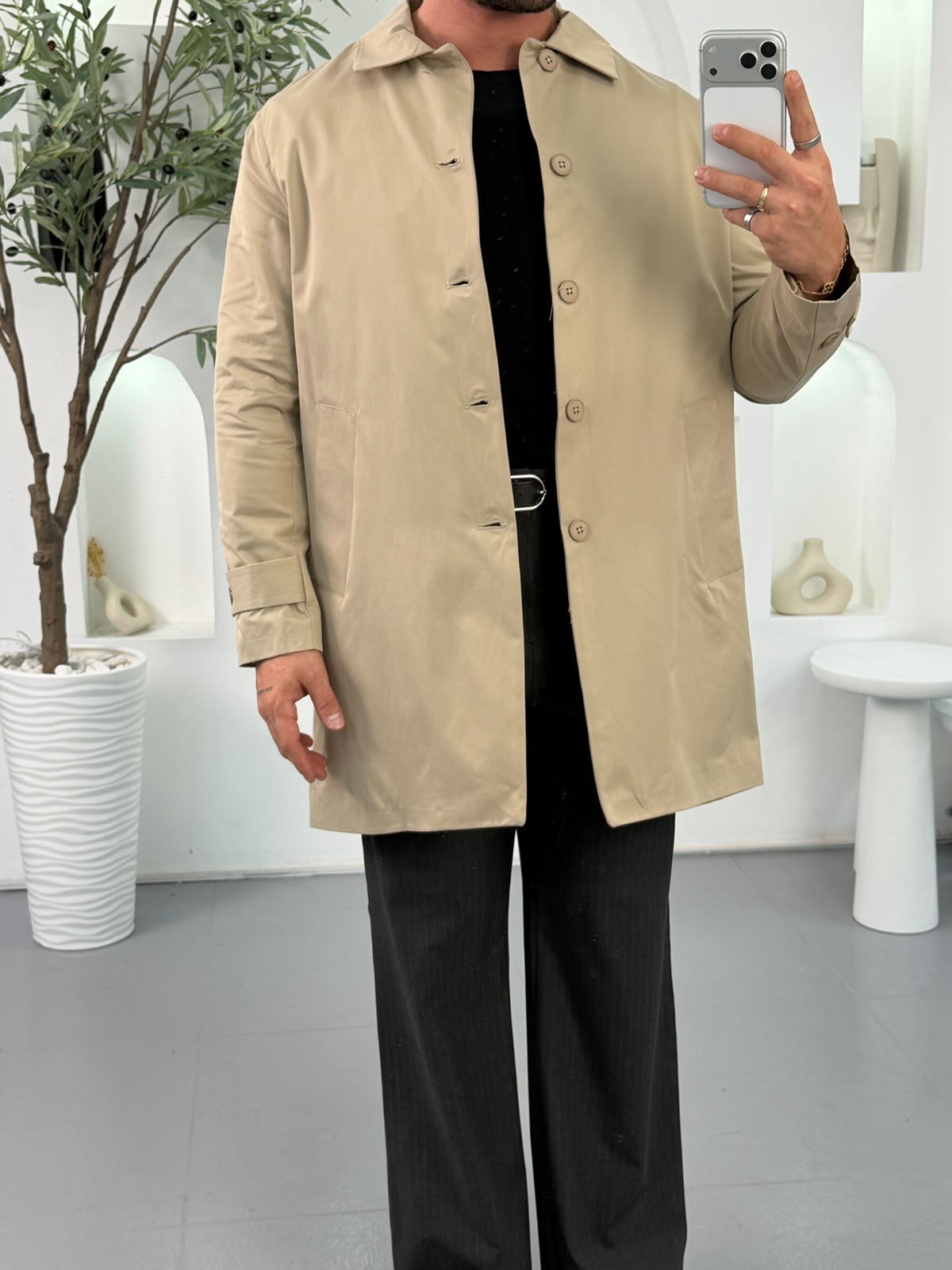 Krem GG Regular Kalıp Basic Trençkot