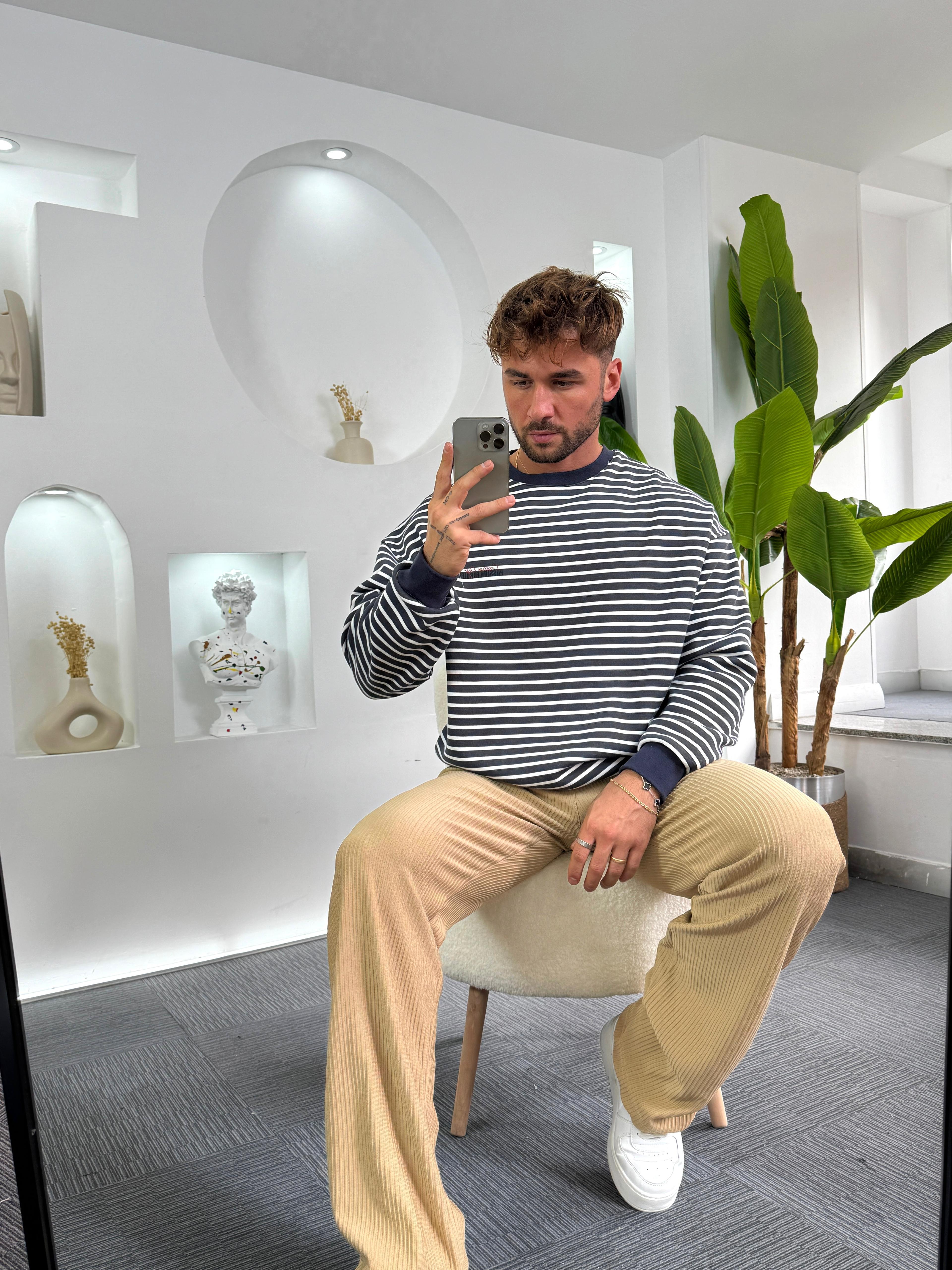 Laci Beyaz Ess Life Oversize 3iplik Şardonlu Sweat