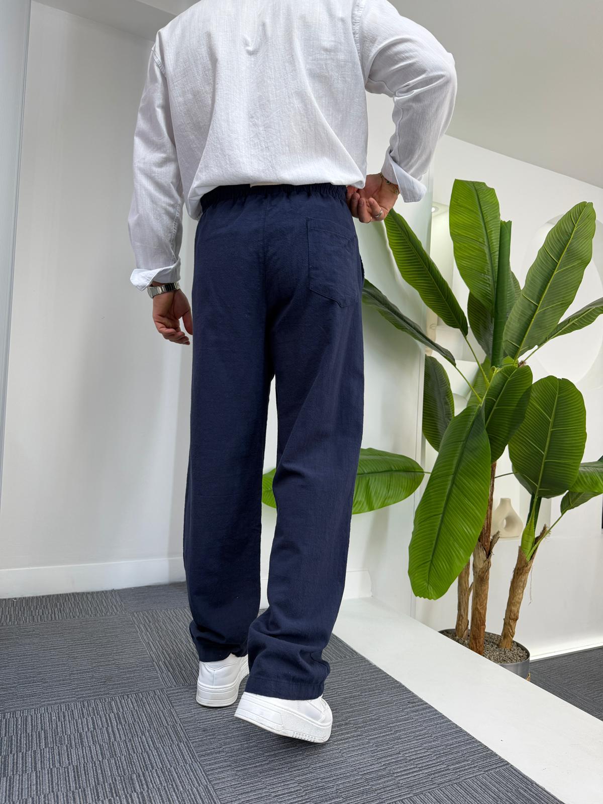 Lacivert GG Basic Baggy Keten Pantolon