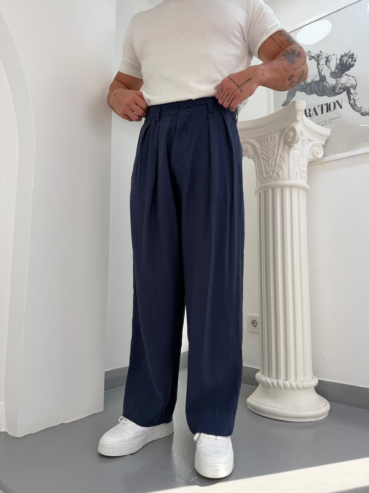 Lacivert GG Modal Kumaş Baggy Pantolon