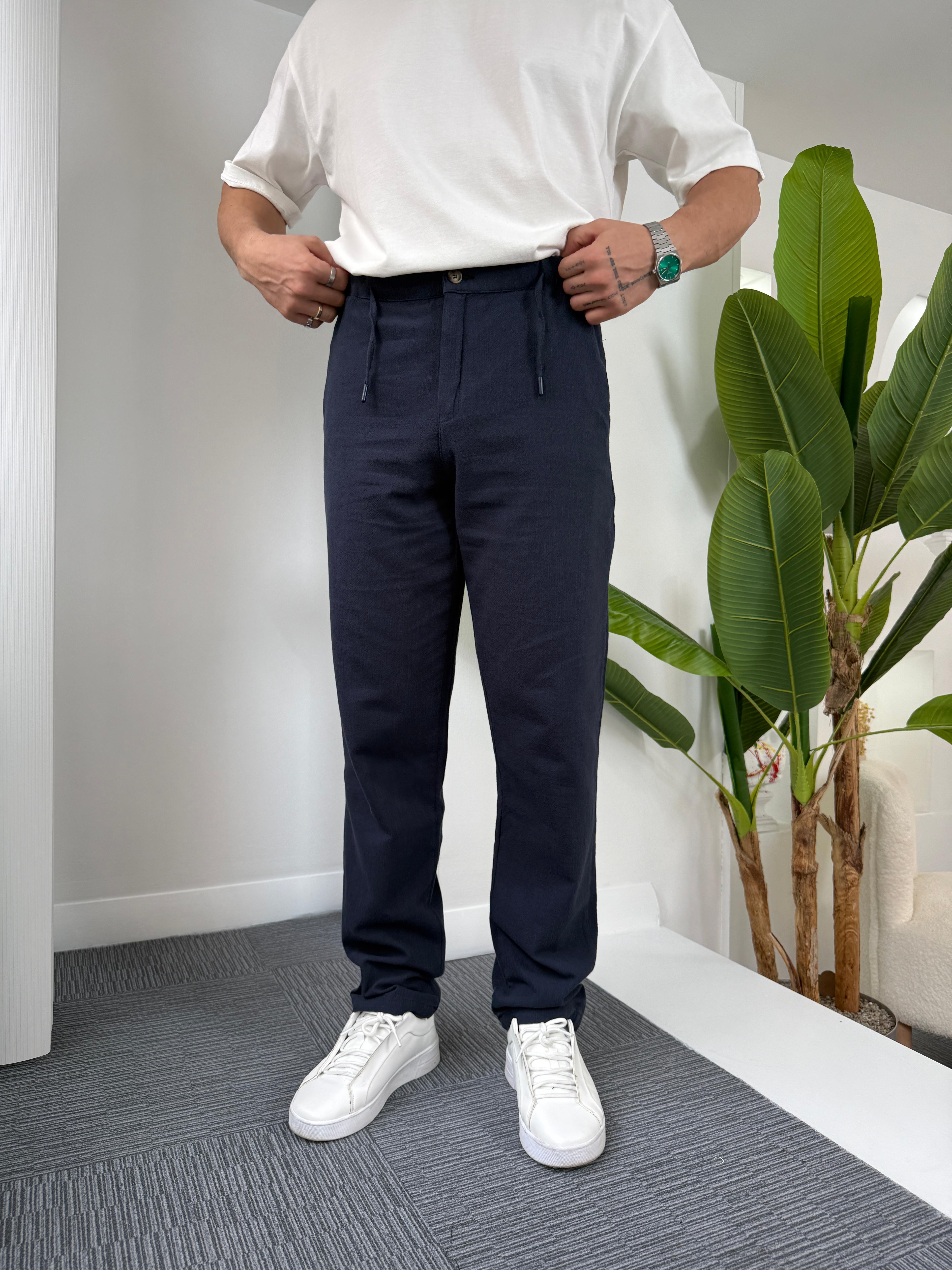 Lacivert Giesto BF Kalıp Linen Pantolon