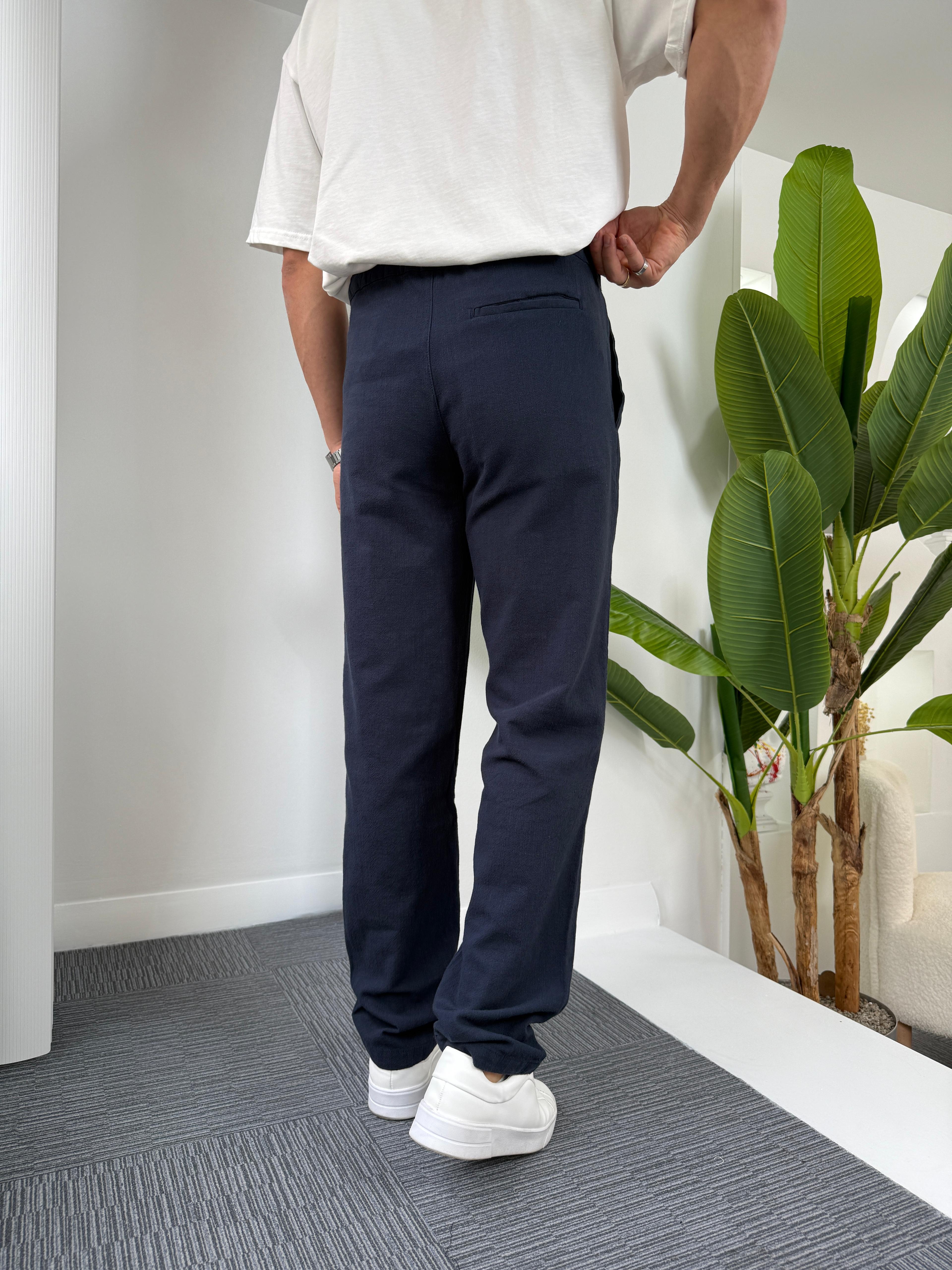 Lacivert Giesto BF Kalıp Linen Pantolon