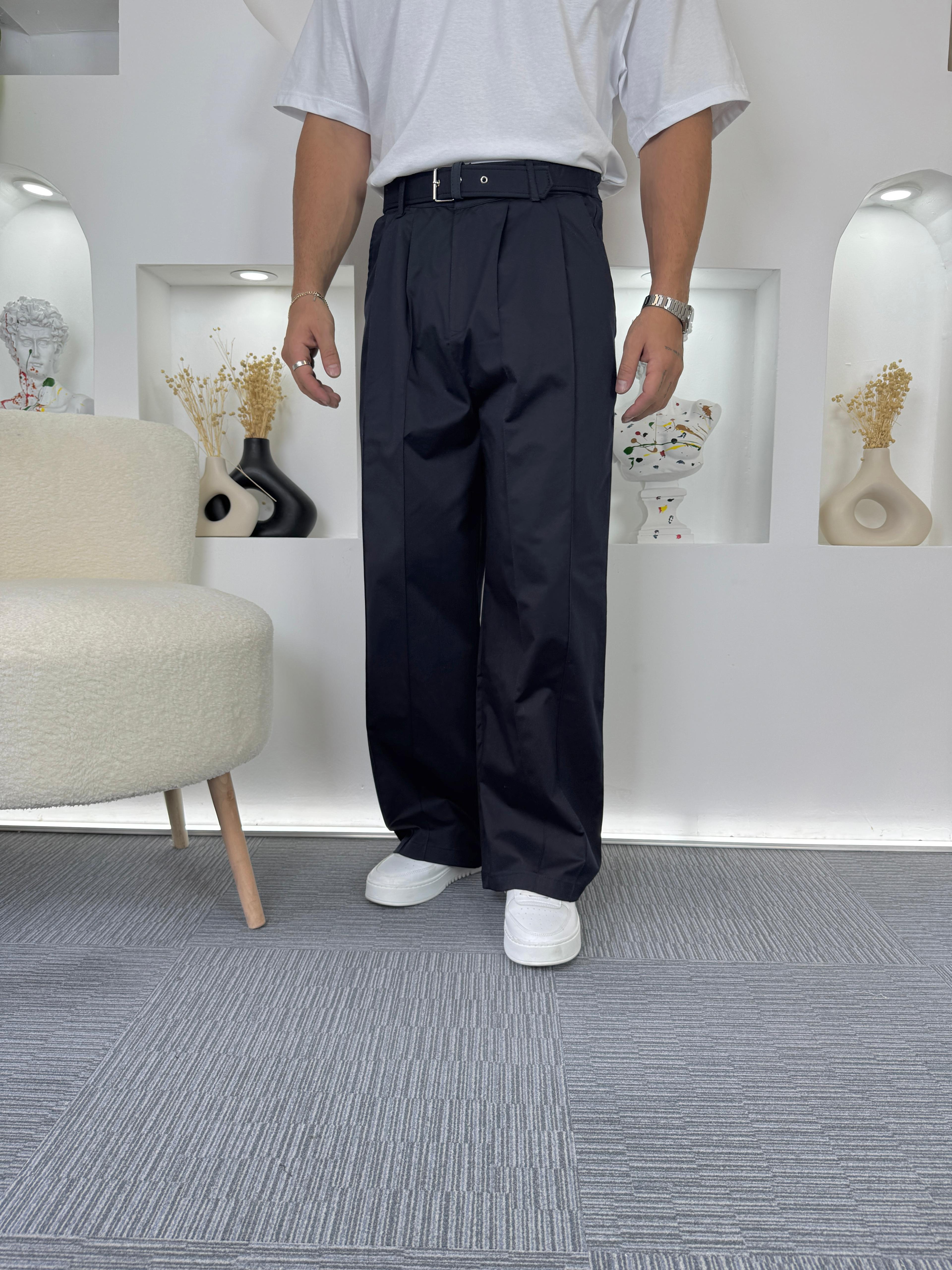 Lacivert Kemerli Cimalı Paraşüt Baggy Pantolon