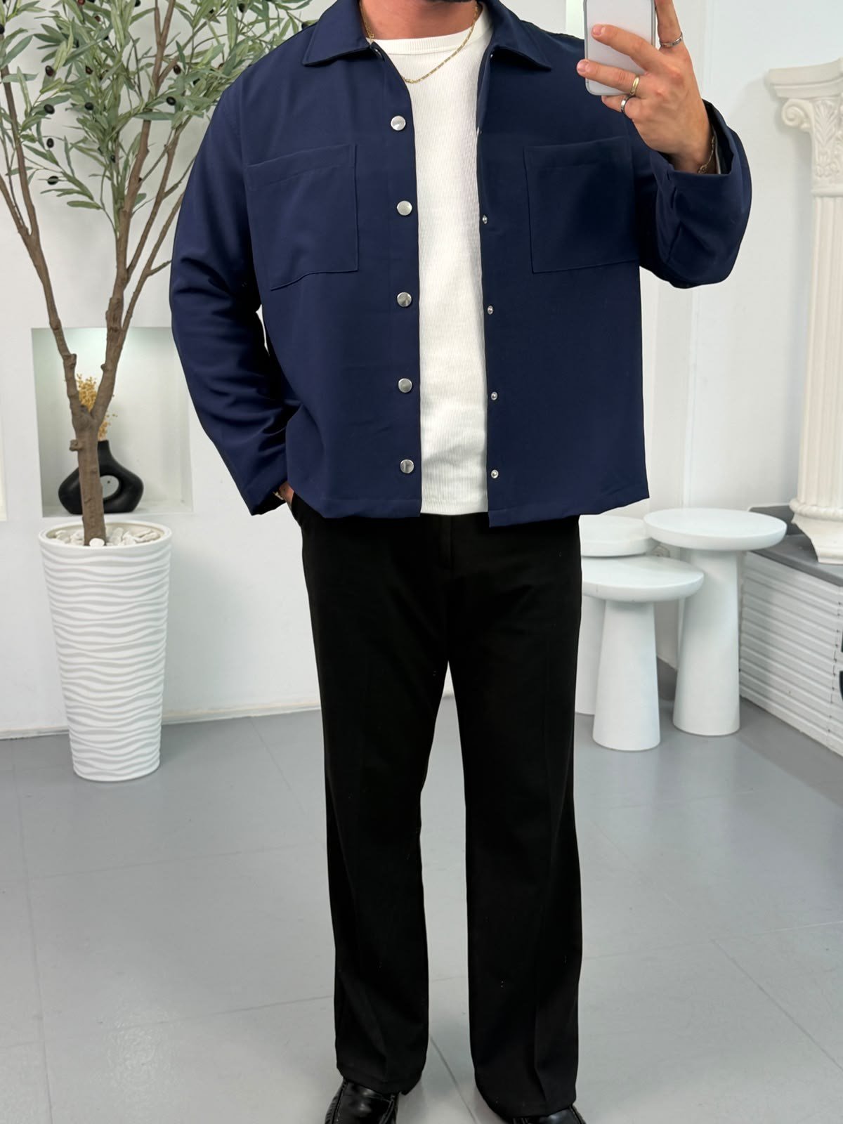 Lacivert LK Boxy Fİt Cepli Ceket