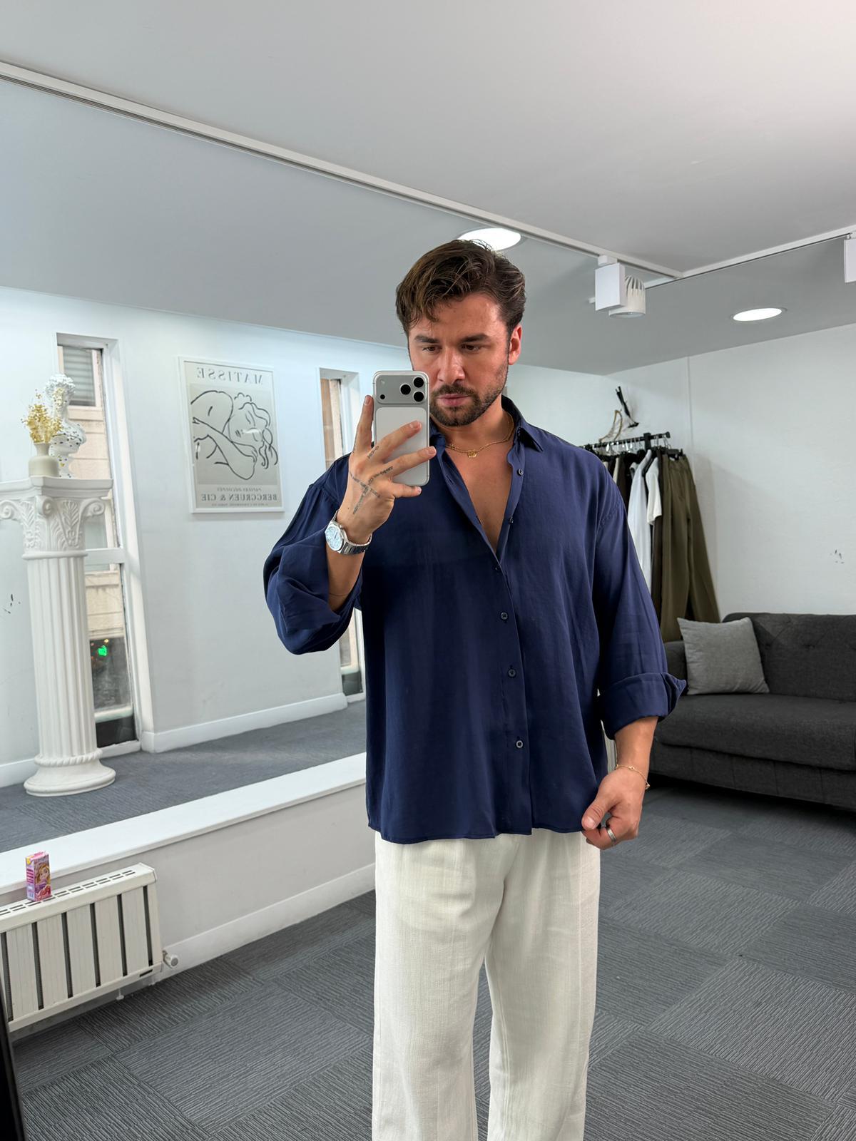 Lacivert LK Oversize Modal Gömlek
