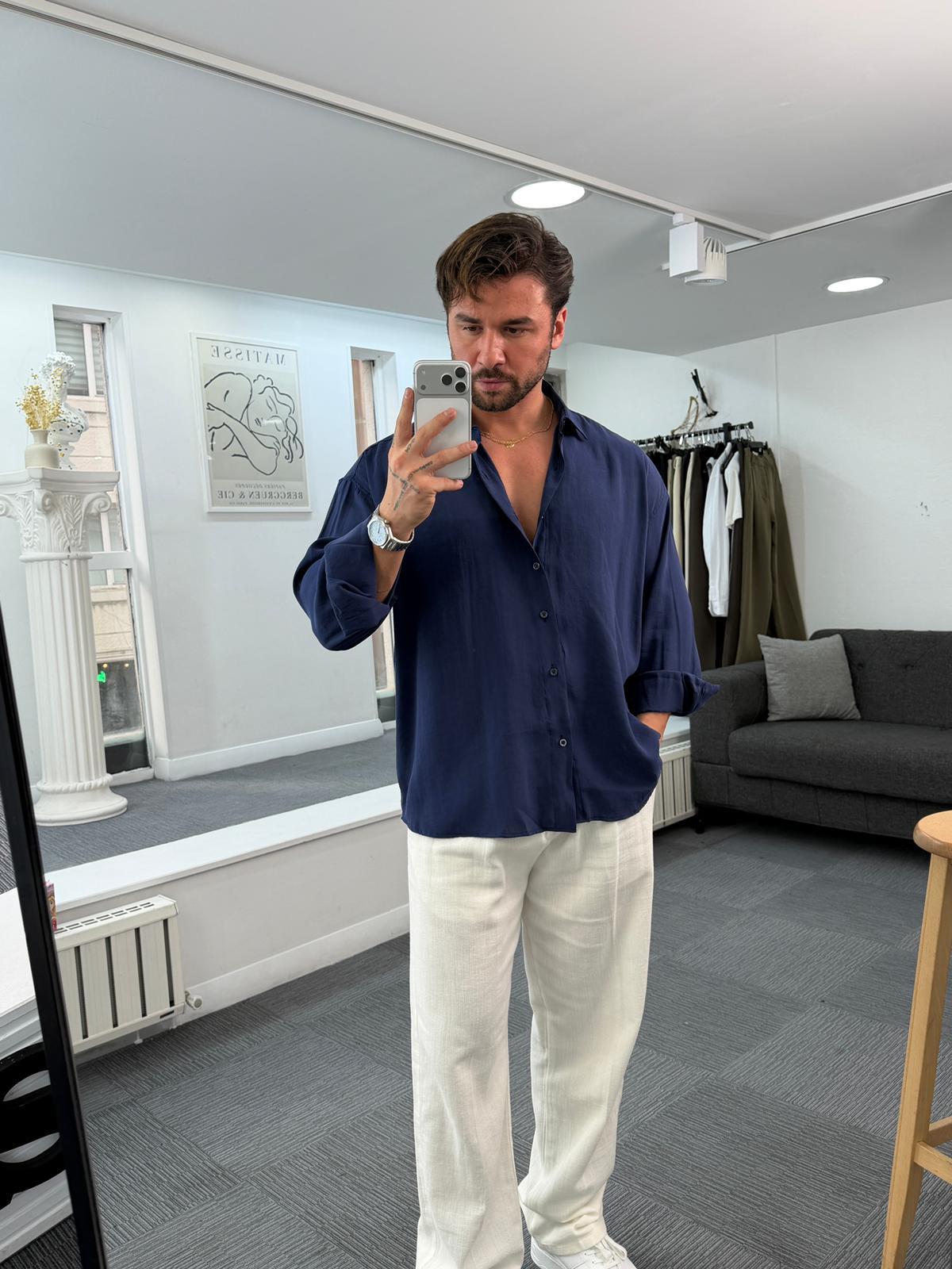 Lacivert LK Oversize Modal Gömlek