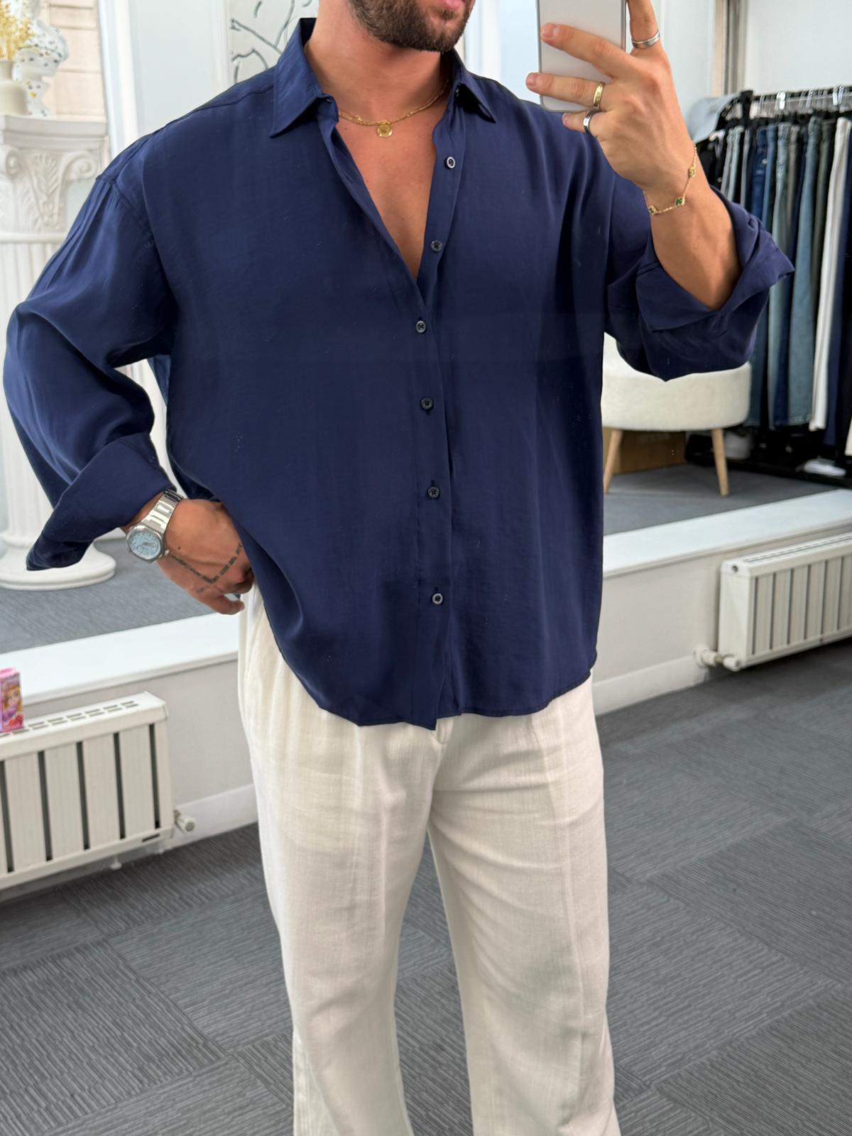 Lacivert LK Oversize Modal Gömlek