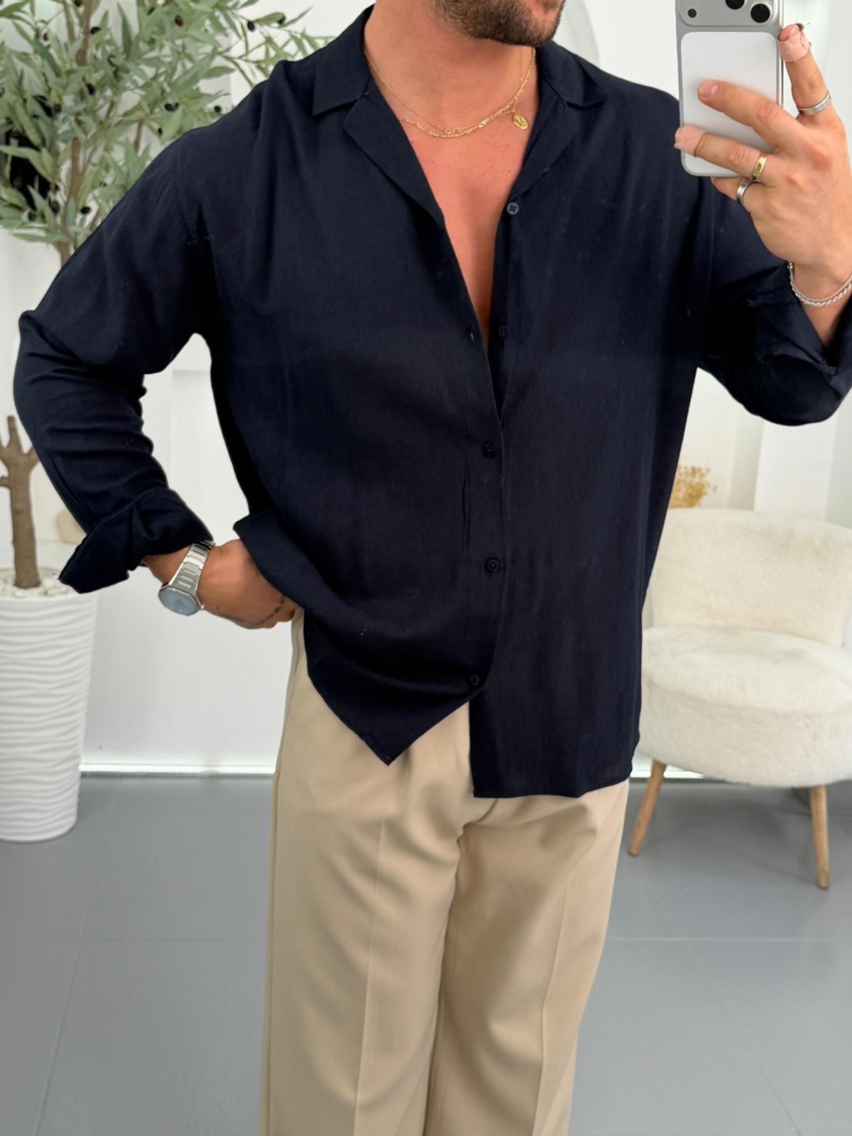 Lacivert Mr Açık Yaka Regular Fit Gömlek